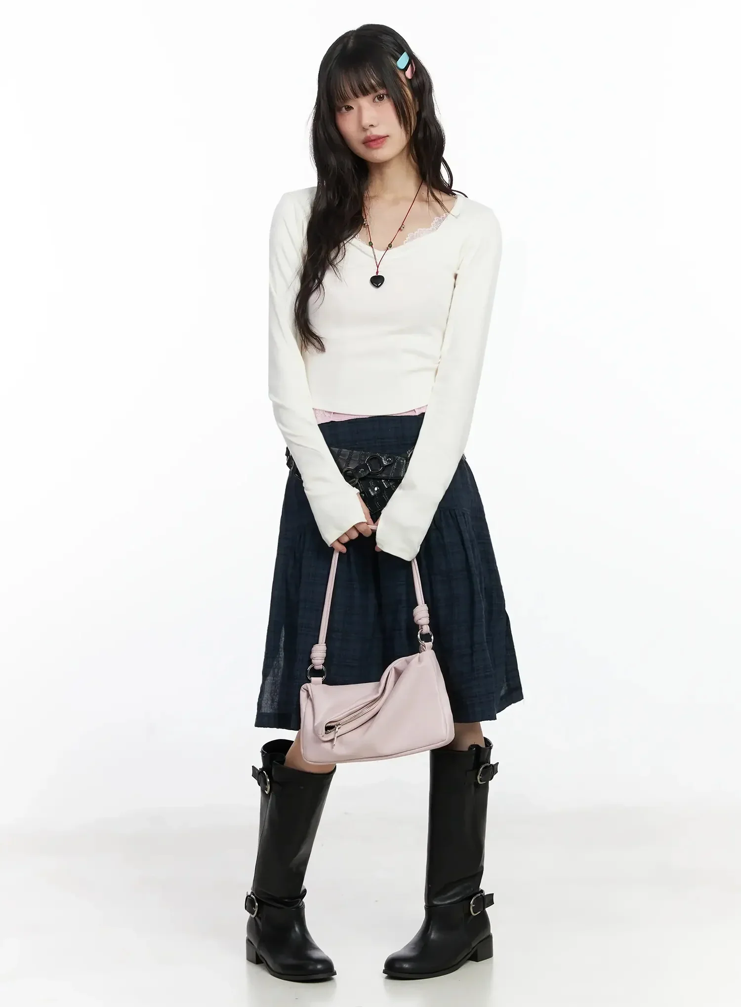 Shirred Neck Long Sleeve Top IF505