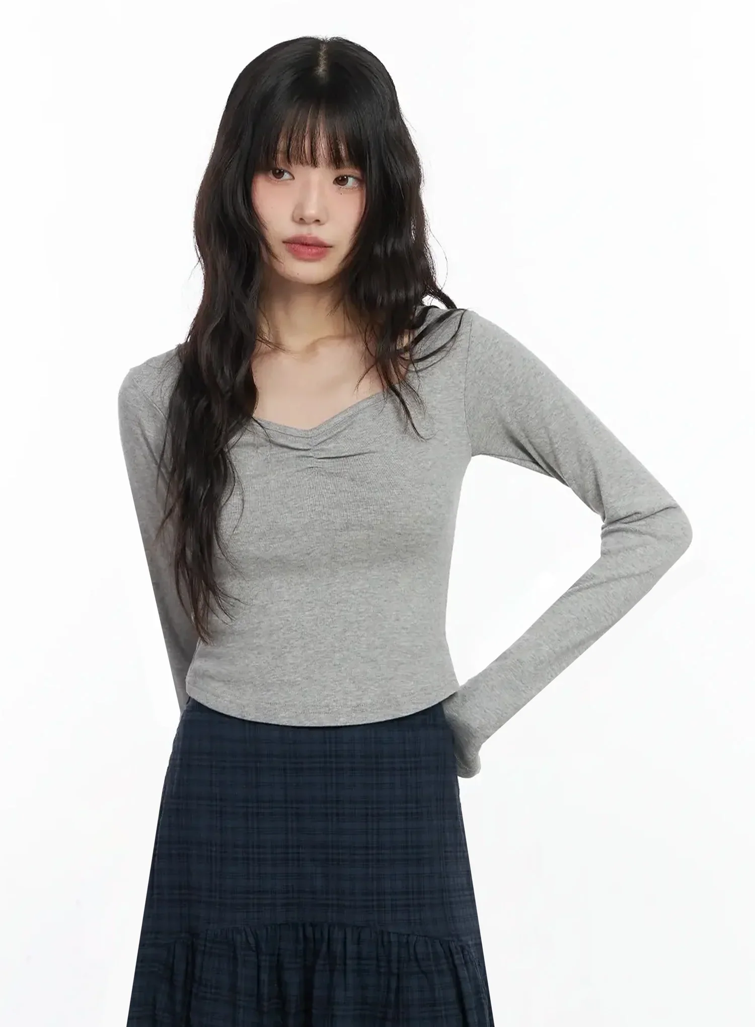 Shirred Neck Long Sleeve Top IF505 - Image 2