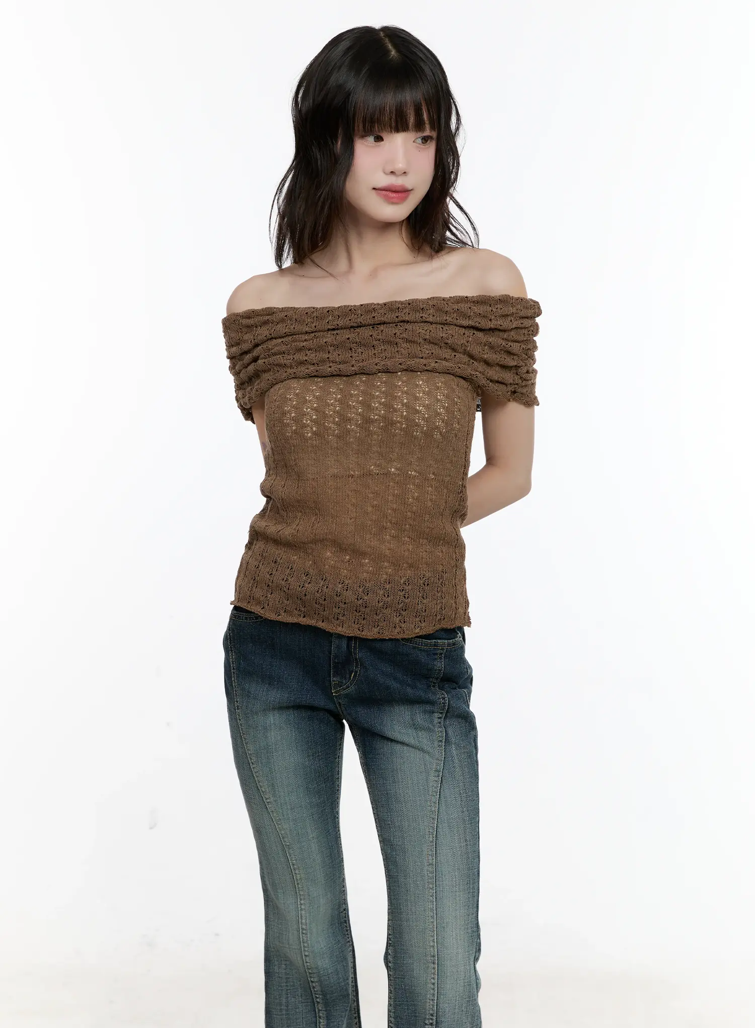 Shirred Off-Shoulder Knit Top CL504 - Image 9