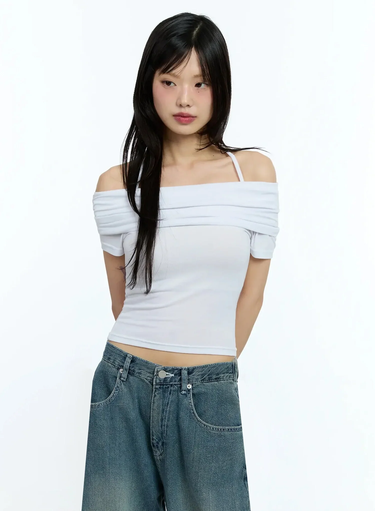 Shirred Off-Shoulder Short-Sleeve Tee IU525 - Image 17