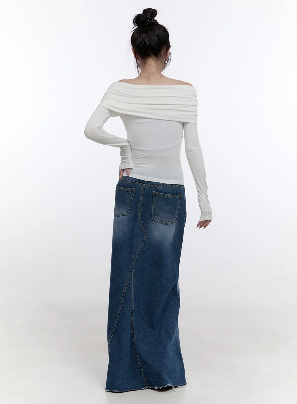 Shirred Off-Shoulder Solid T-Shirt CO419 - Image 4