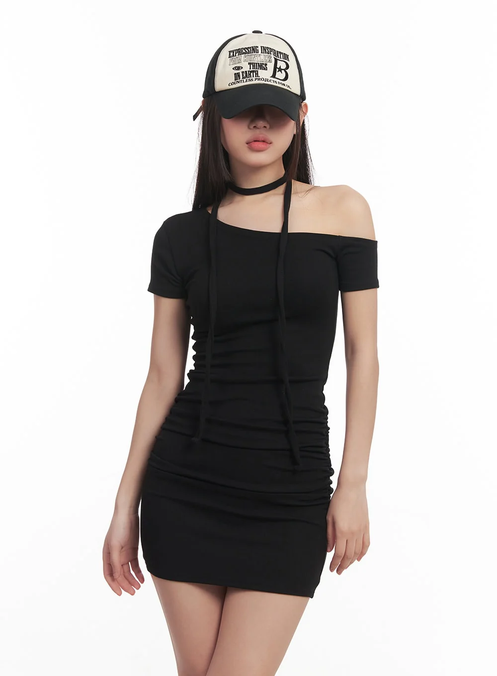 Shirred One-Shoulder Mini Dress with Scarf CM531 - Image 2