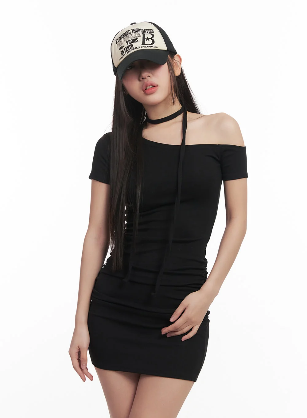 Shirred One-Shoulder Mini Dress with Scarf CM531 - Image 9