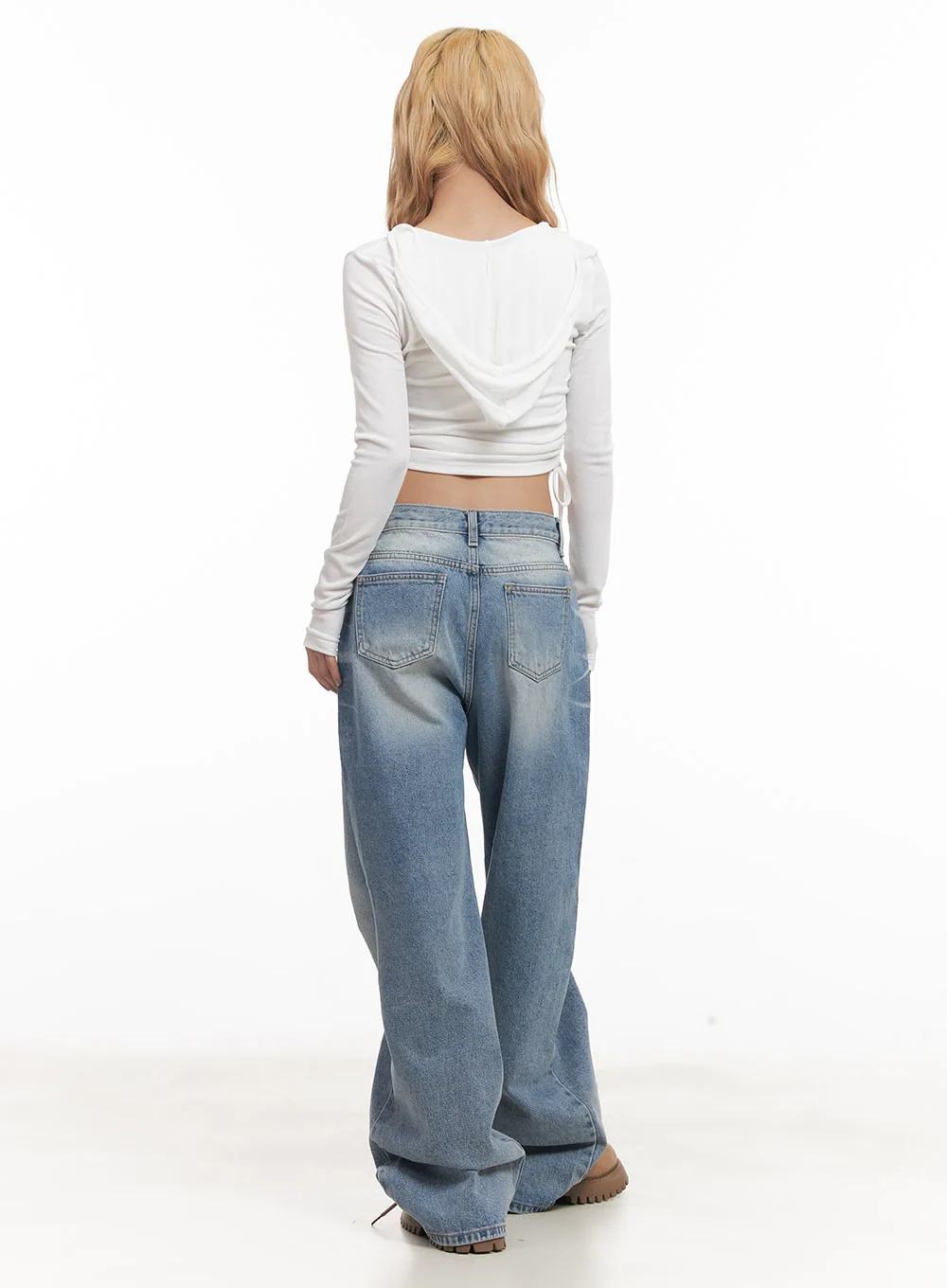 Shirred Ribbon Long-Sleeve Hooded Crop Top CM505 - Image 7