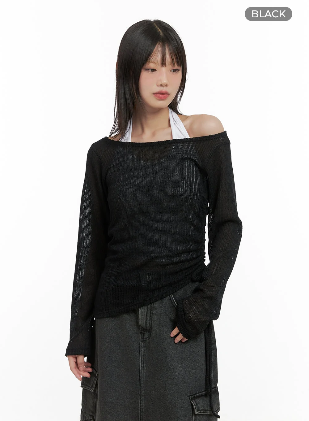 Shirred See-Through One Shoulder Top CG426 - Image 9