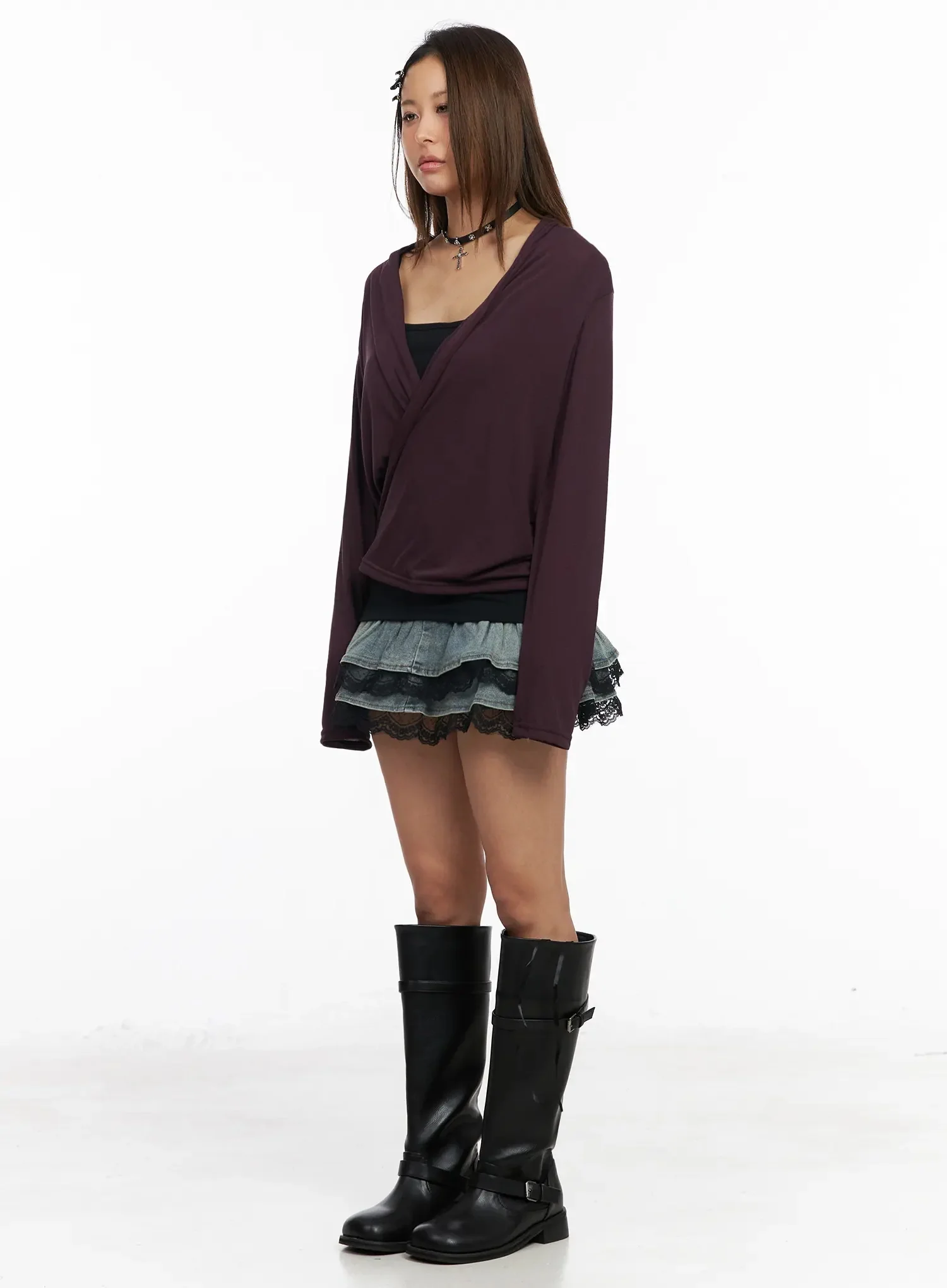 Shirred Wrap Long Sleeve Top IY515 - Image 11