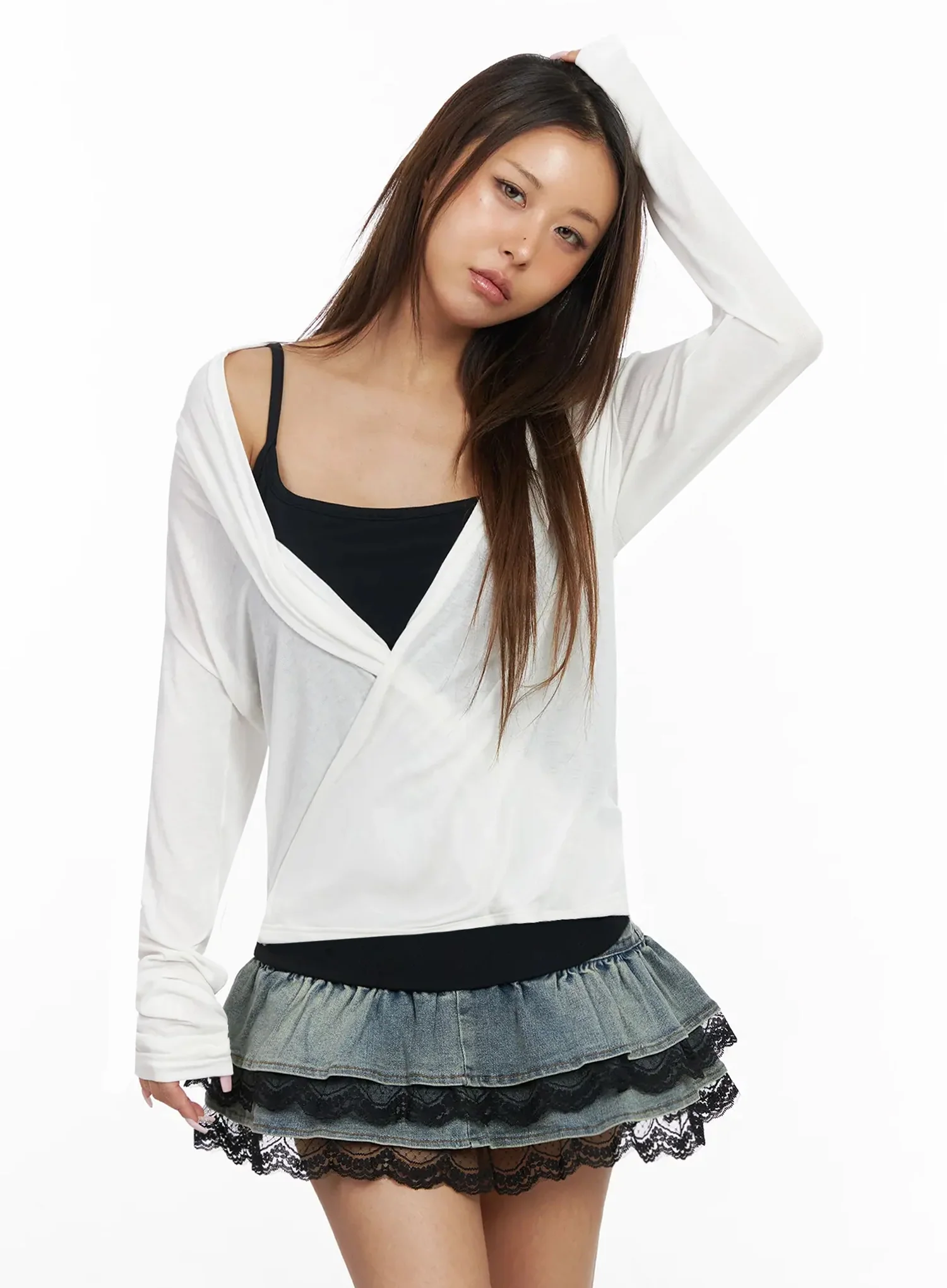 Shirred Wrap Long Sleeve Top IY515 - Image 14