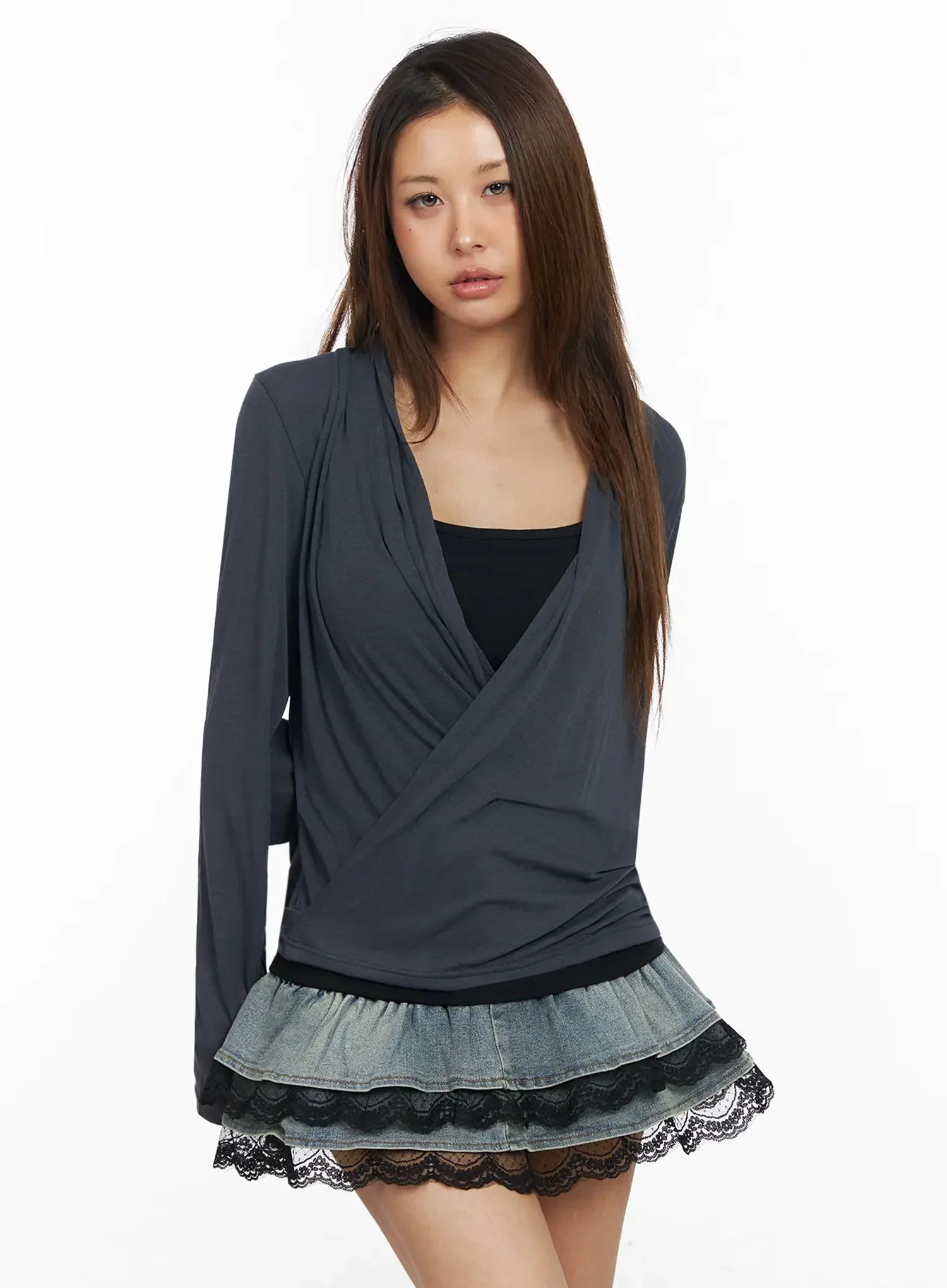 Shirred Wrap Long Sleeve Top IY515 - Image 15
