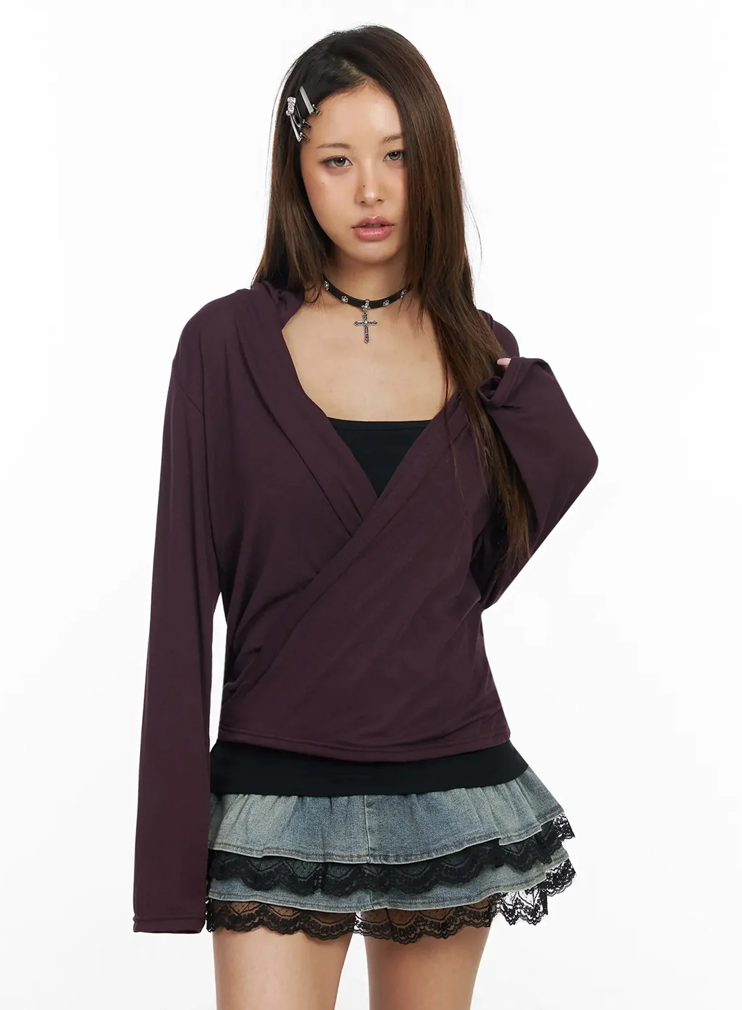Shirred Wrap Long Sleeve Top IY515 - Image 7