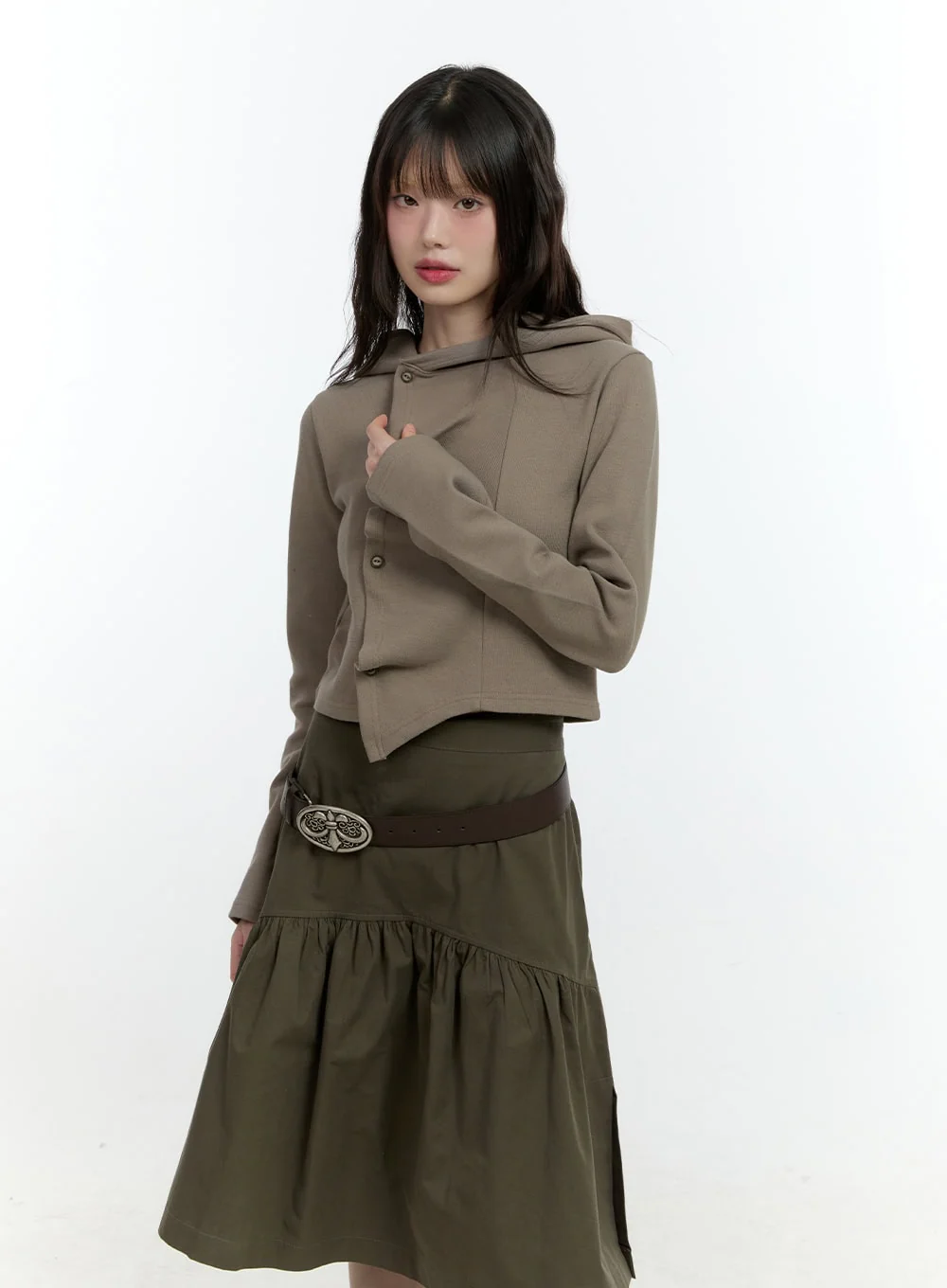 Shirring Buttoned Hooded Cardigan CF506 - Image 10