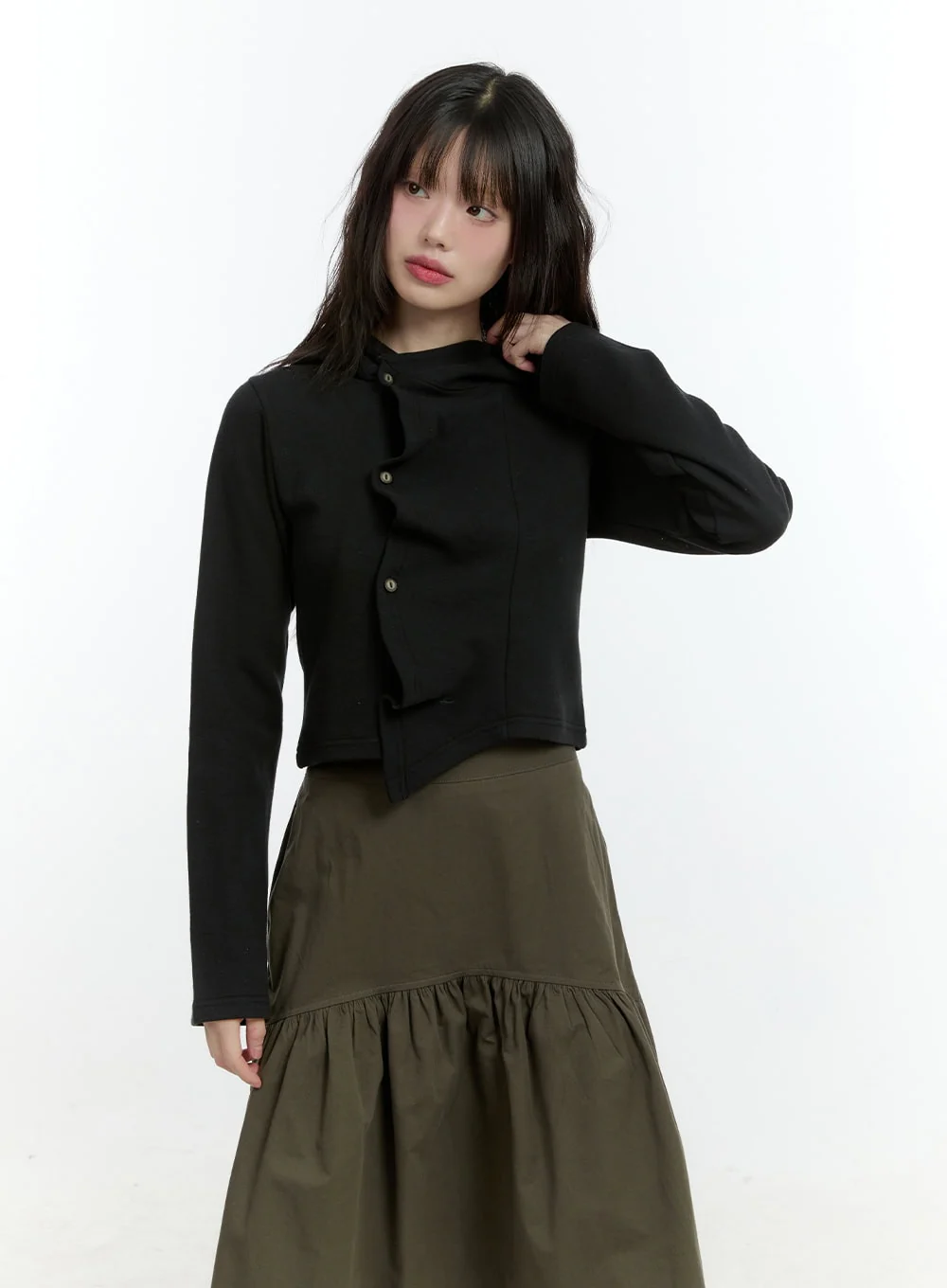 Shirring Buttoned Hooded Cardigan CF506 - Image 11