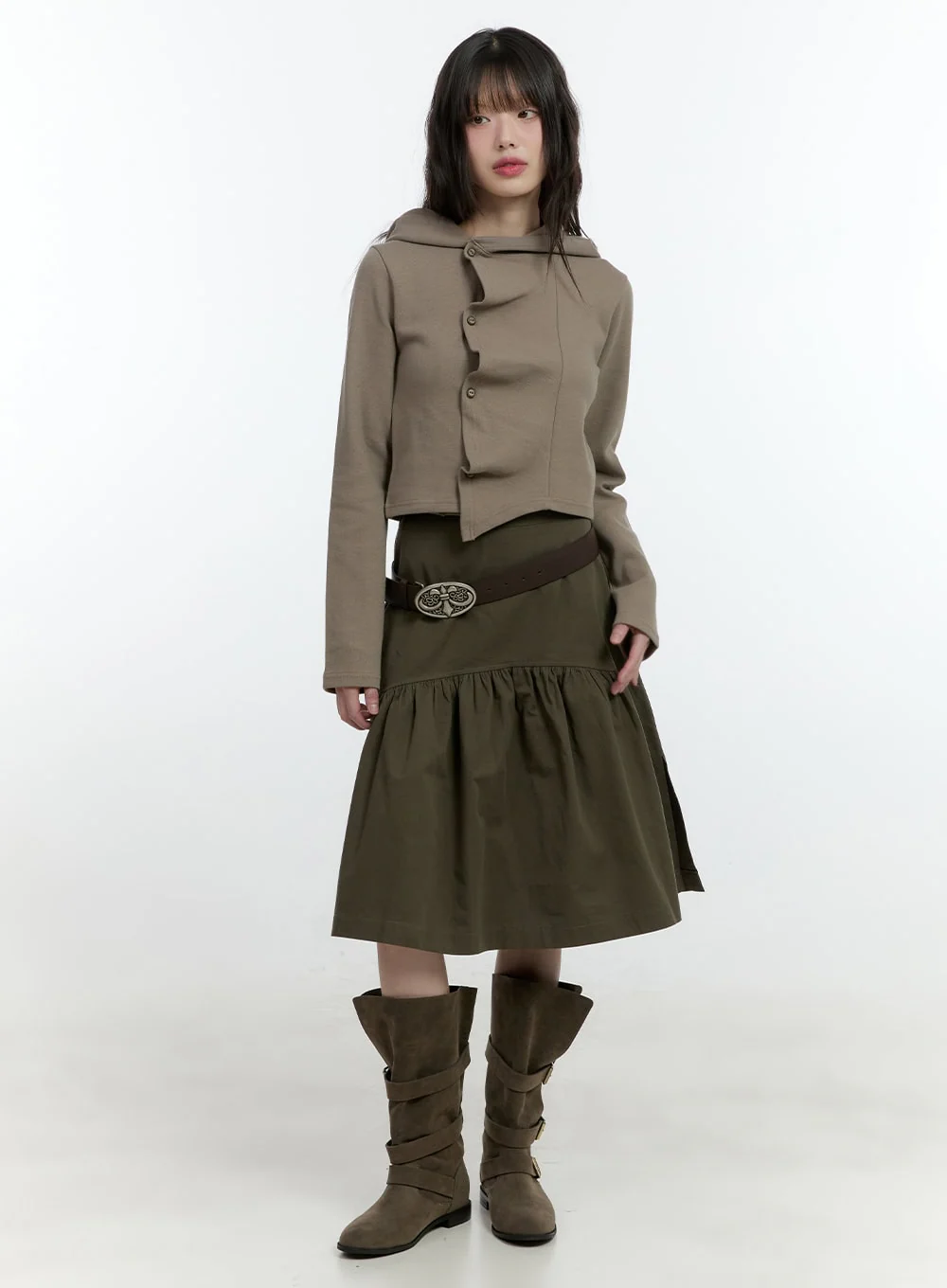 Shirring Buttoned Hooded Cardigan CF506 - Image 3