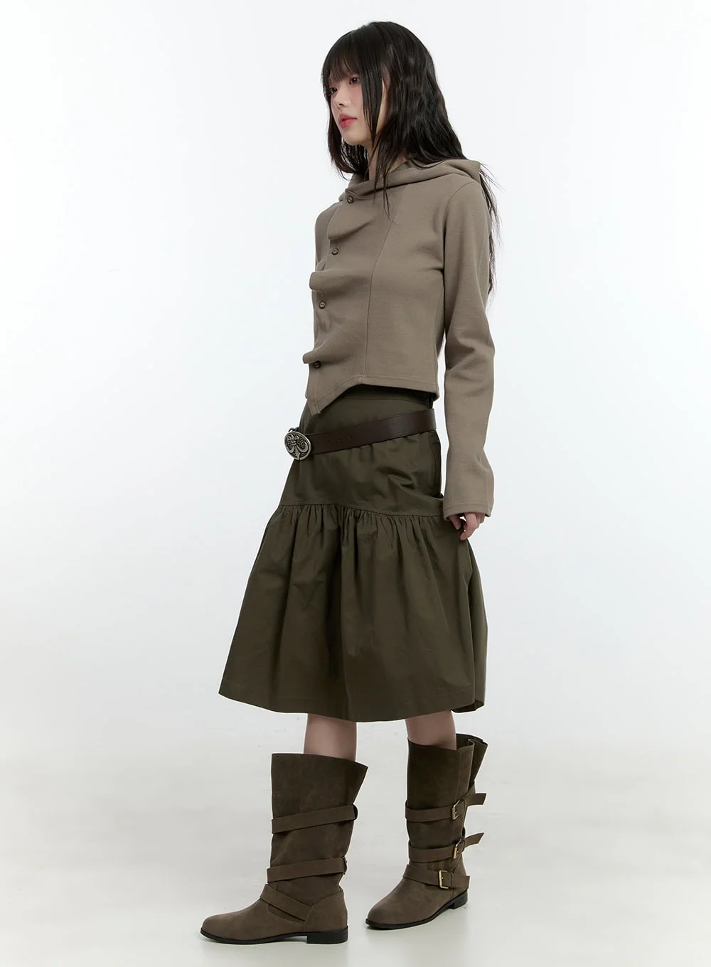 Shirring Buttoned Hooded Cardigan CF506 - Image 4