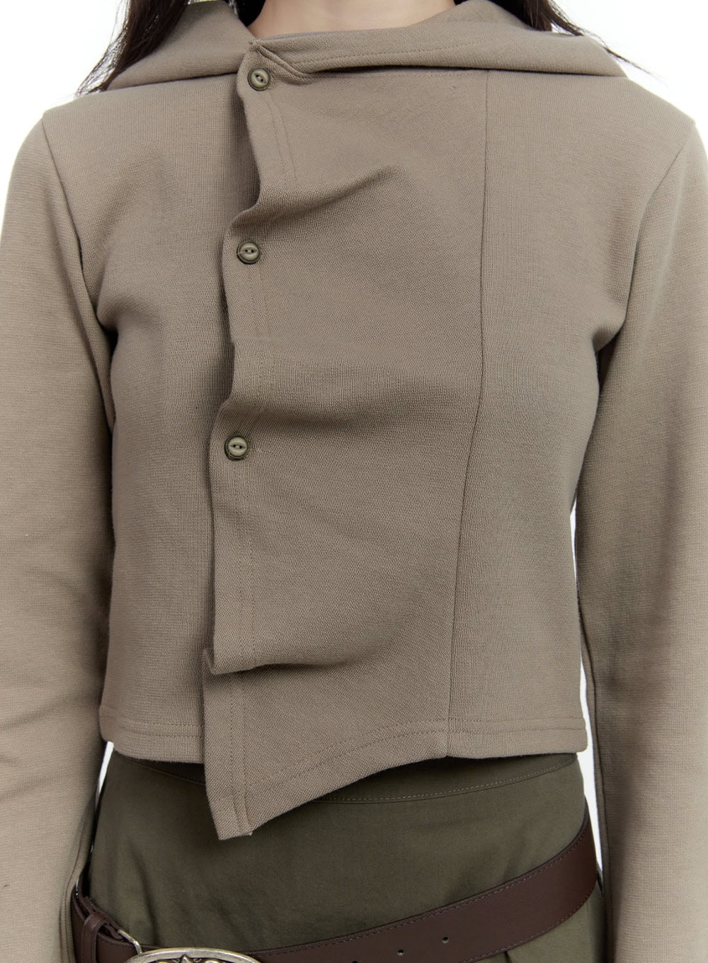 Shirring Buttoned Hooded Cardigan CF506 - Image 9