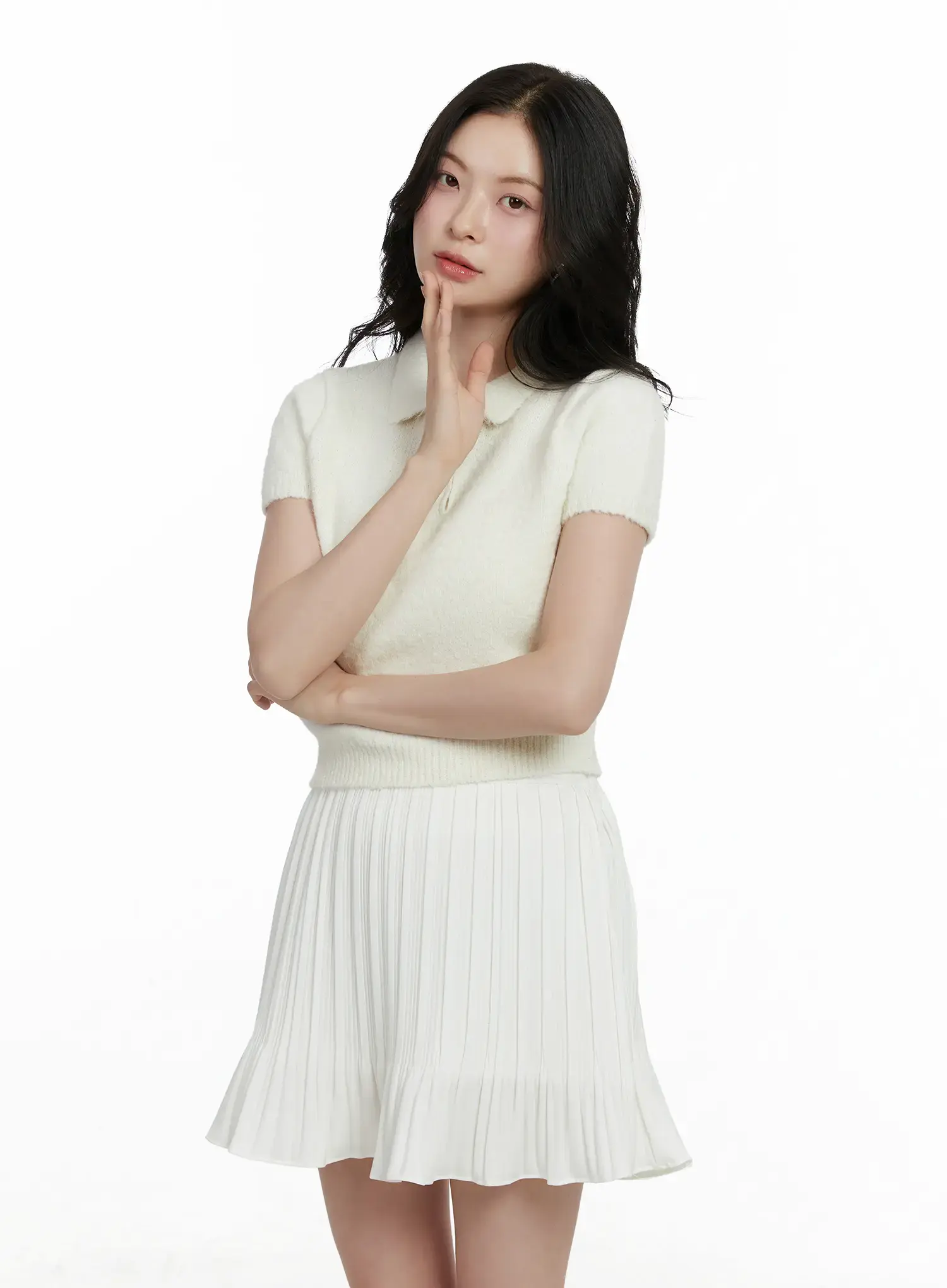 Short Sleeve Collar Knit Top F502 - Image 8