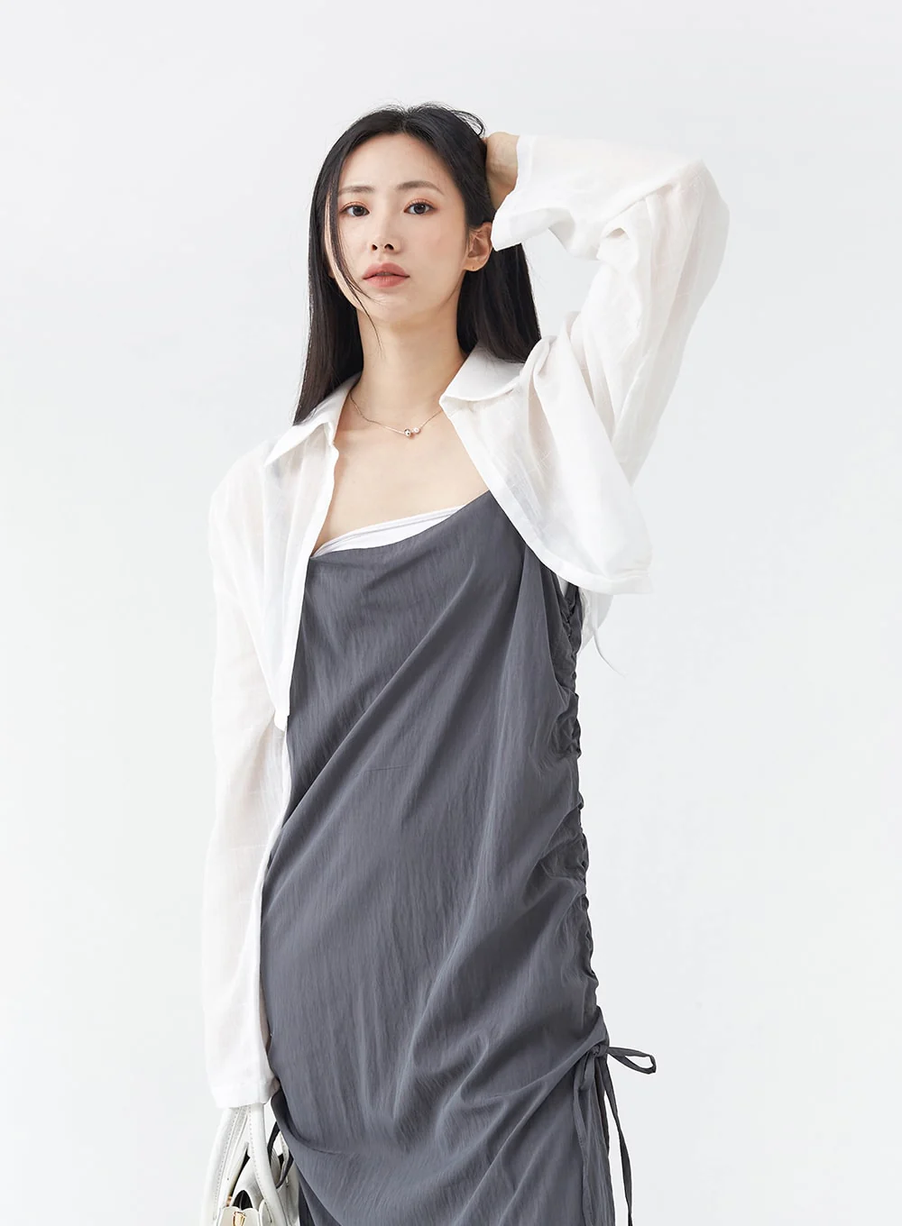 Side Shirring Sleeveless Strap Maxi Dress OG12 - Image 9
