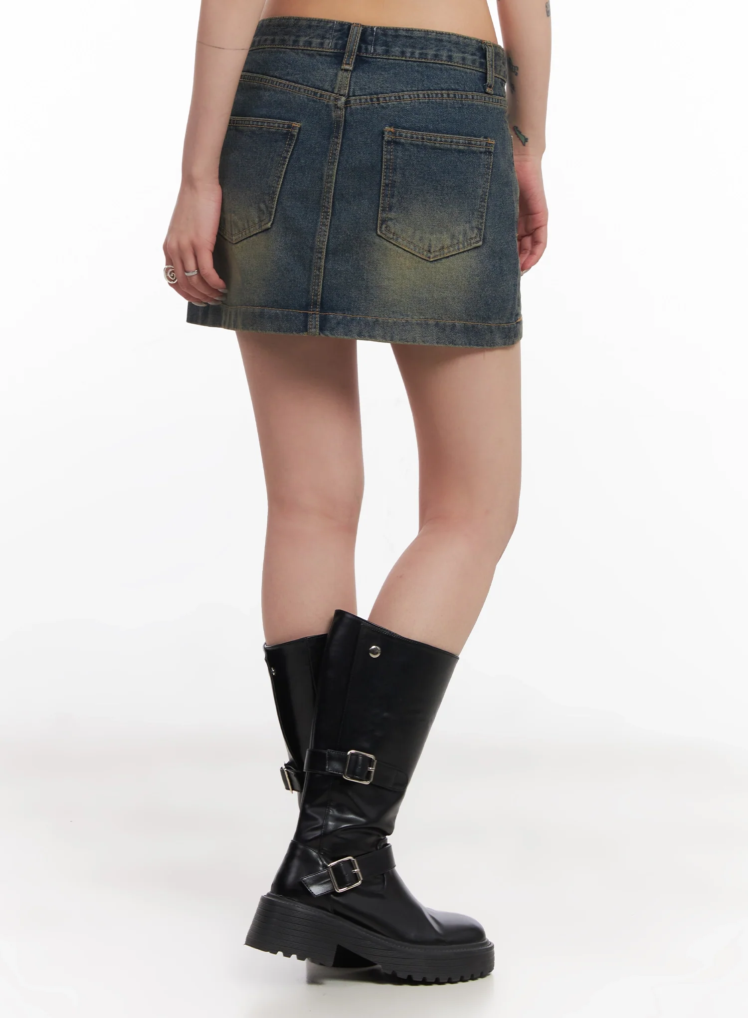 Slanted-Button Low-Rise Denim Skirt IC503 - Image 12