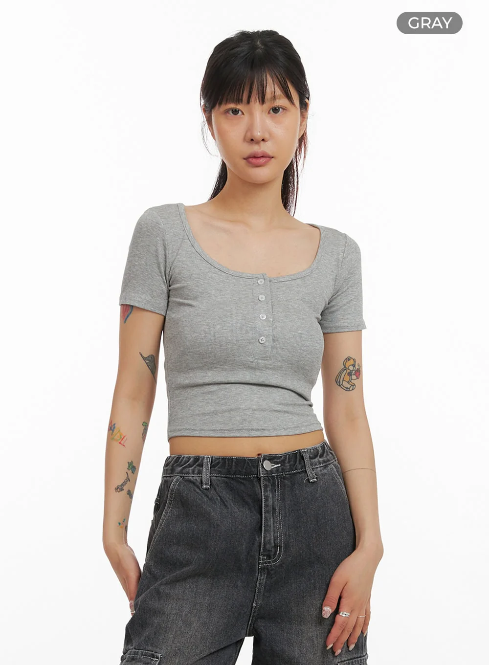Slim Fit Buttoned U-Neck Crop Top IY410 - Image 9
