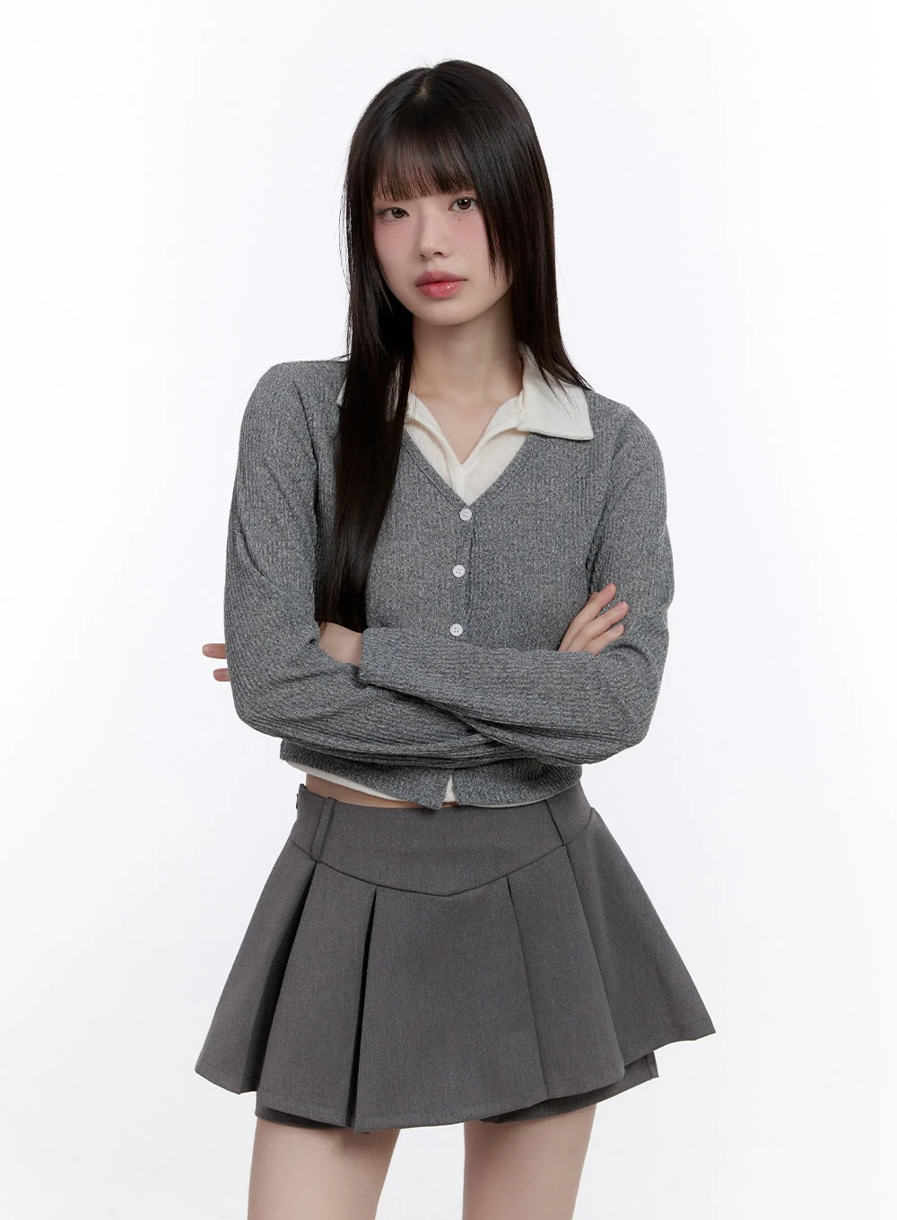 Slim-Fit Collar Layered Cardigan CF512 - Image 9