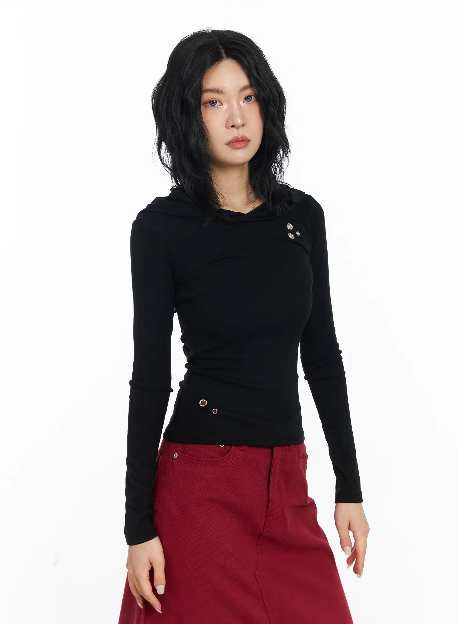 Slim-Fit Gromment Detail Hoodie CJ523 - Image 4
