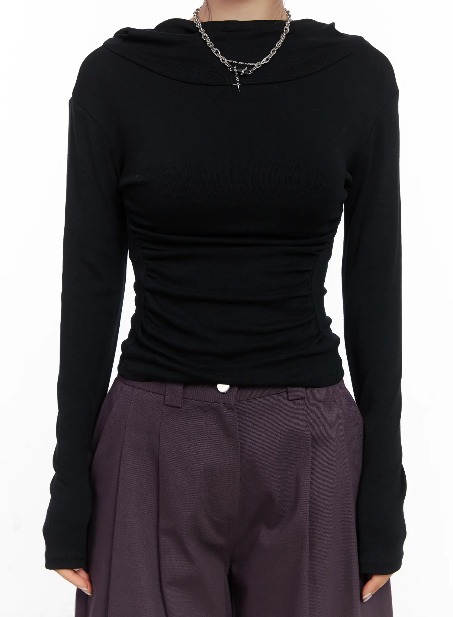 Slim Fit Hooded Turtleneck Top CN514 - Image 3