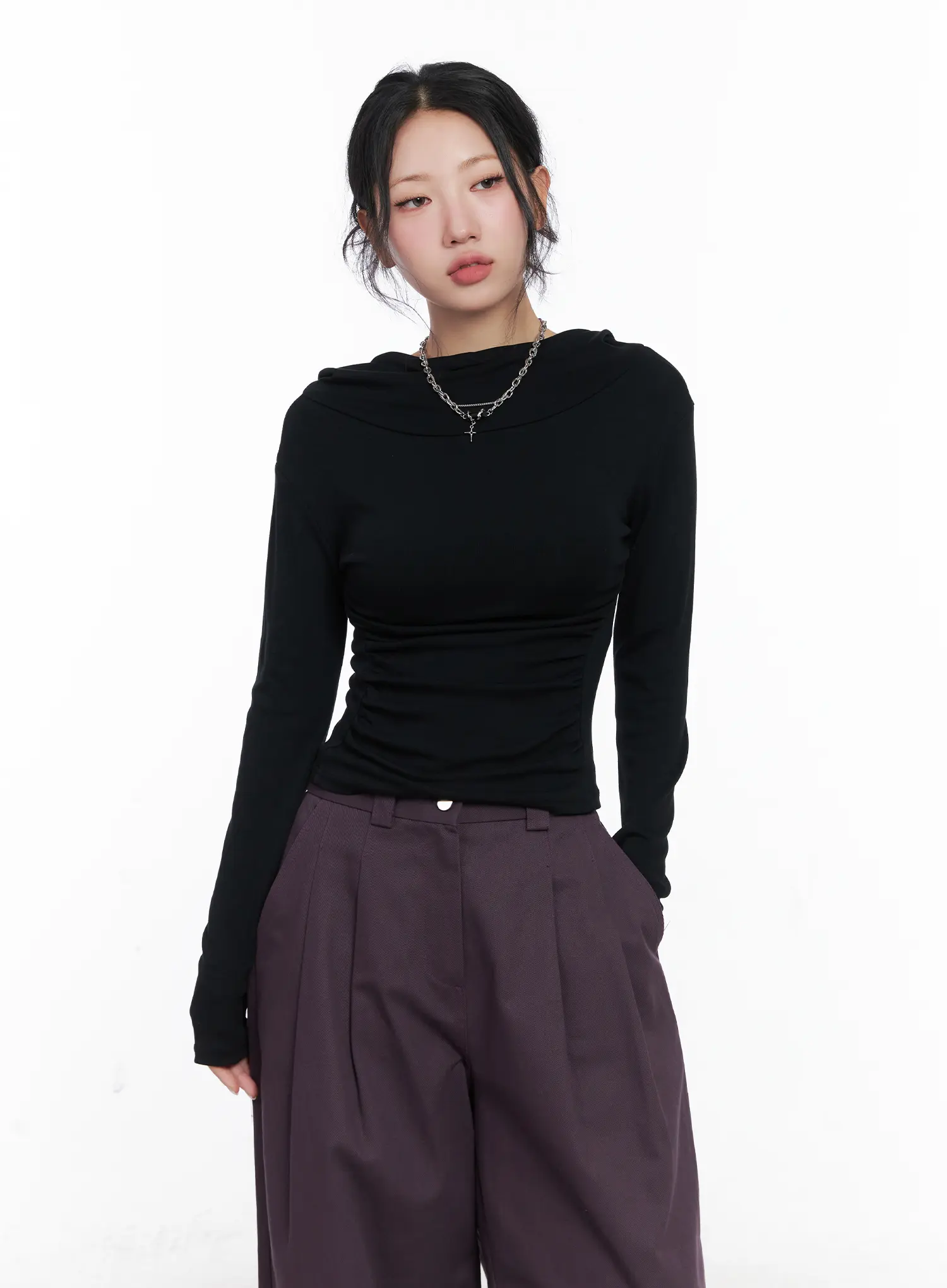 Slim Fit Hooded Turtleneck Top CN514 - Image 4