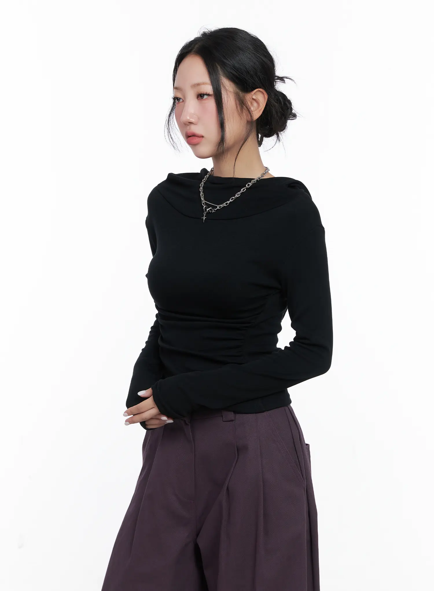Slim Fit Hooded Turtleneck Top CN514 - Image 5