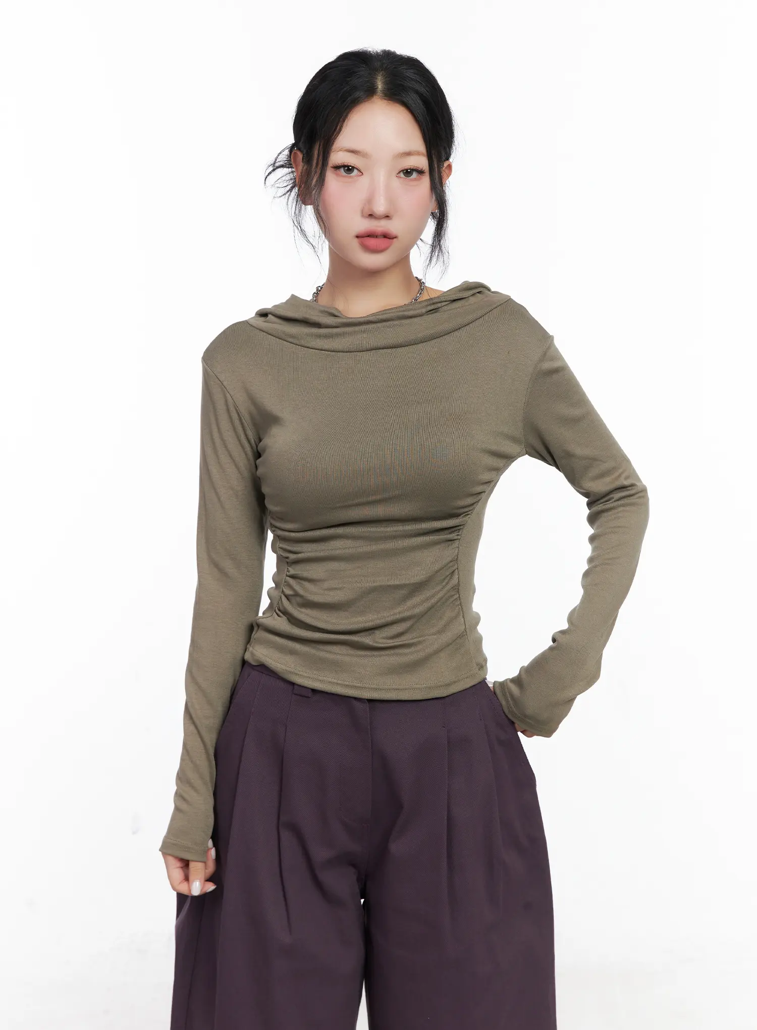 Slim Fit Hooded Turtleneck Top CN514 - Image 8