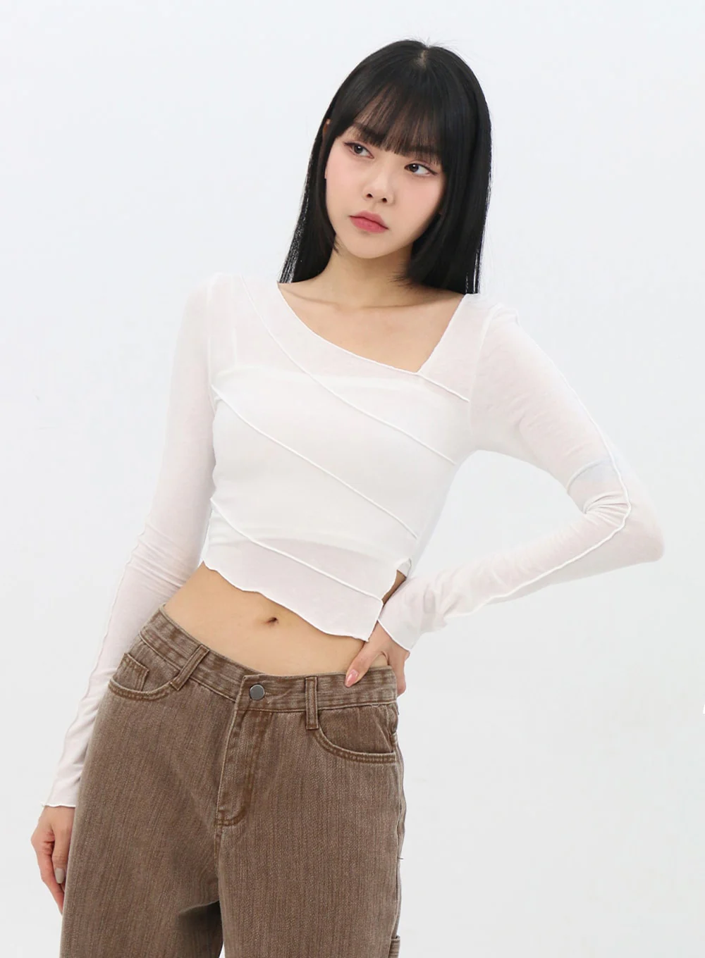 Slim Fit Long Sleeve Crop Tee IN310 - Image 4