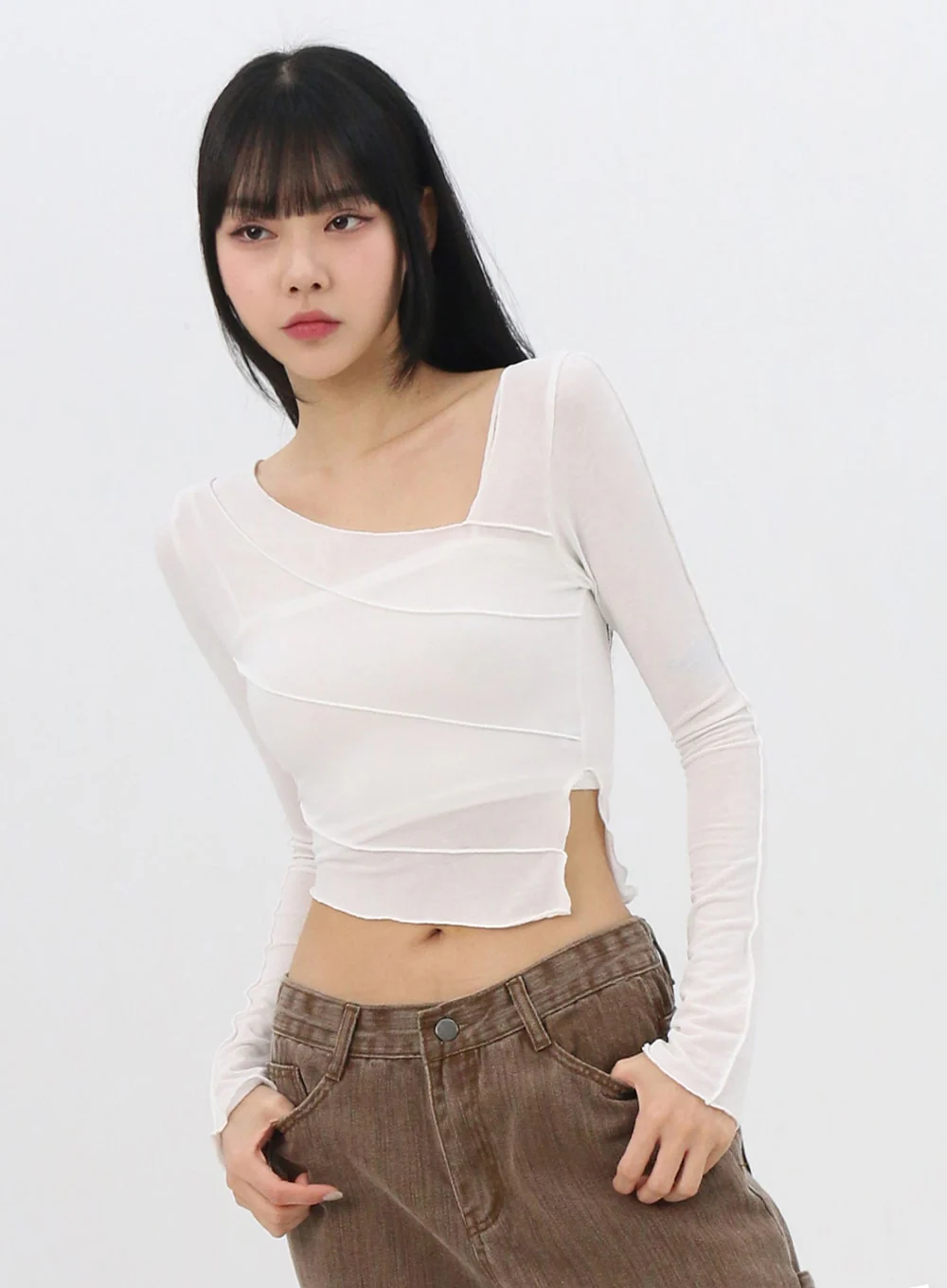 Slim Fit Long Sleeve Crop Tee IN310 - Image 5