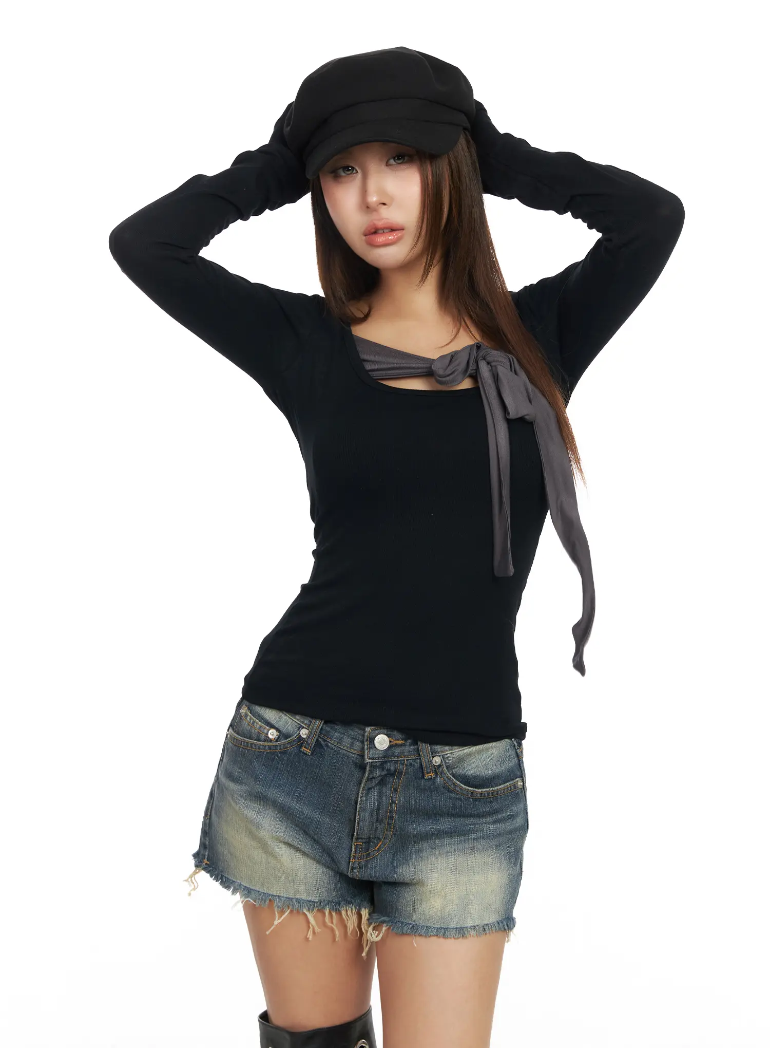 Slim Fit Long Sleeve Ribbon Top CF511 - Image 6