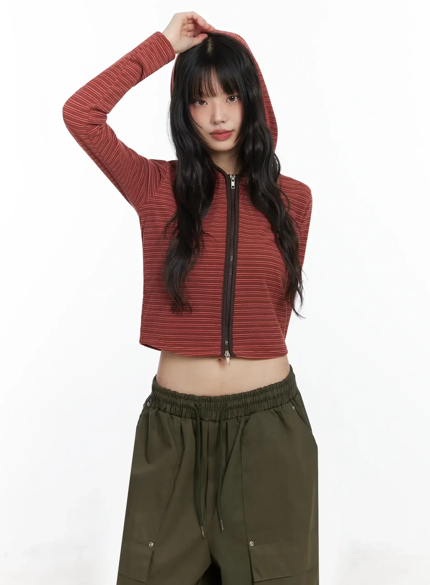 Slim Fit Striped Zip-Up Hoodie F516 - Image 2