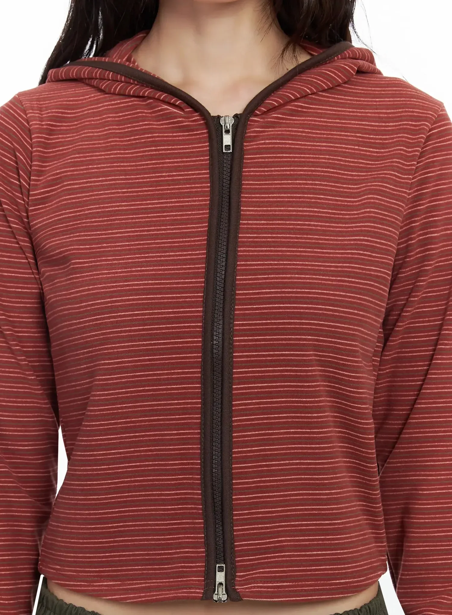 Slim Fit Striped Zip-Up Hoodie F516 - Image 3