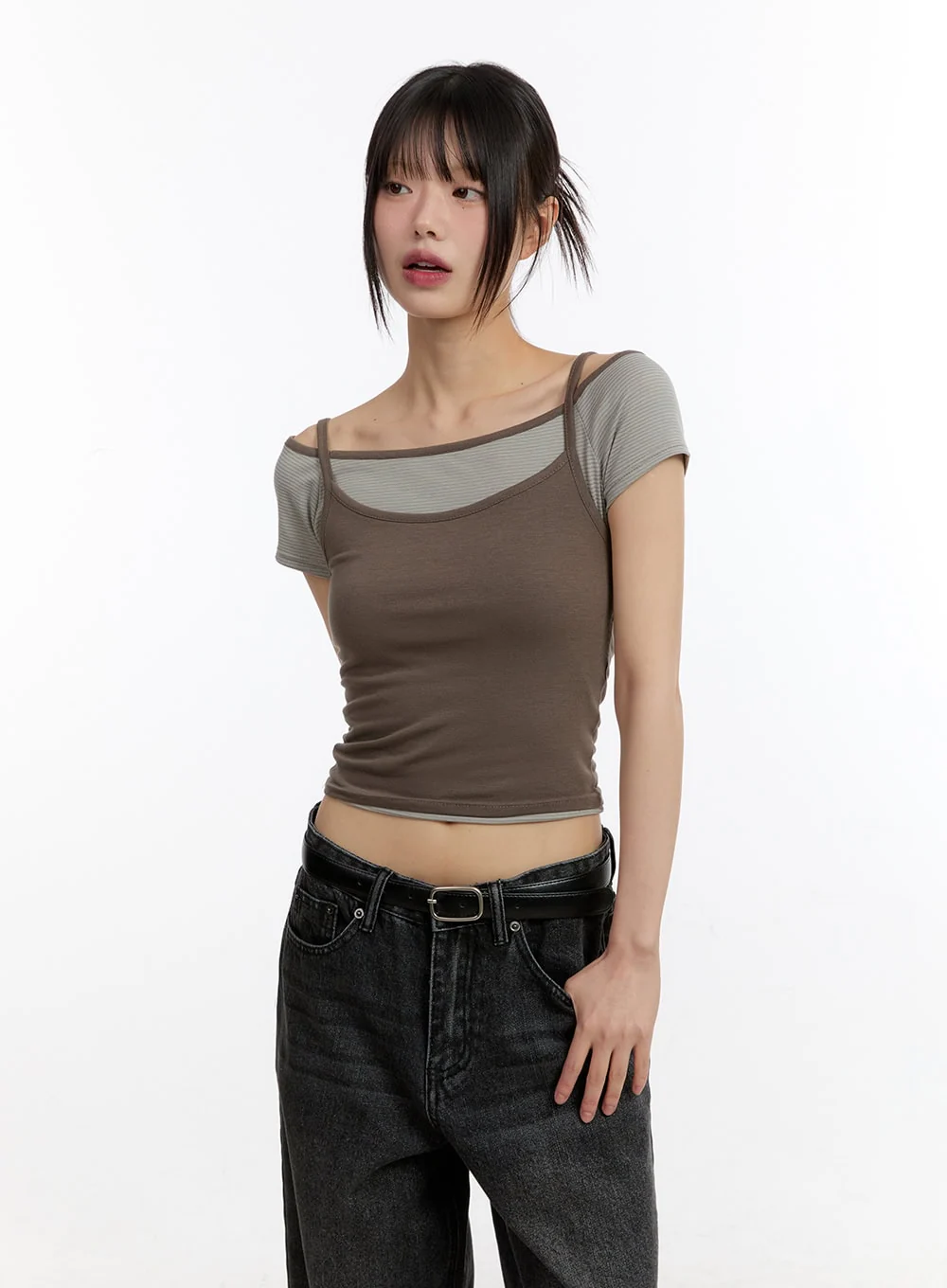 Slim-Fit Stylish Crop Tee & Cami Set CM528 - Image 8