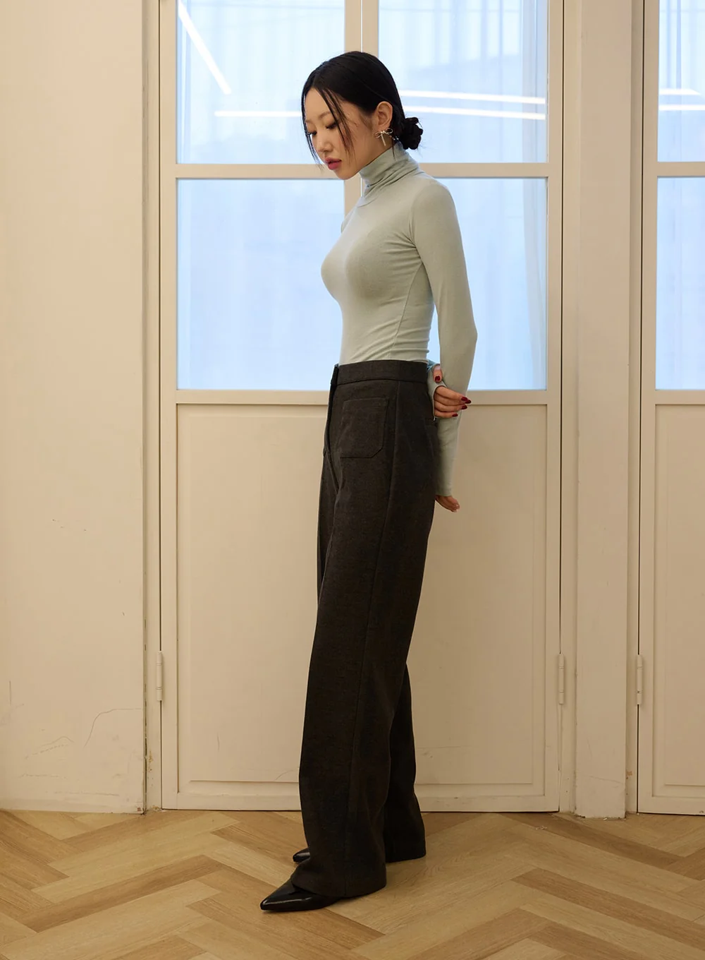 Slim Fit Turtleneck Top with Thumb Hole Sleeve OD327 - Image 4