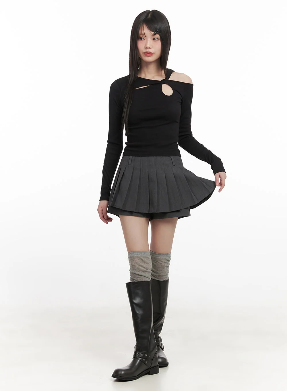 Slim-Fit Twist Cut-Out Long Sleeve Top CJ528 - Image 2