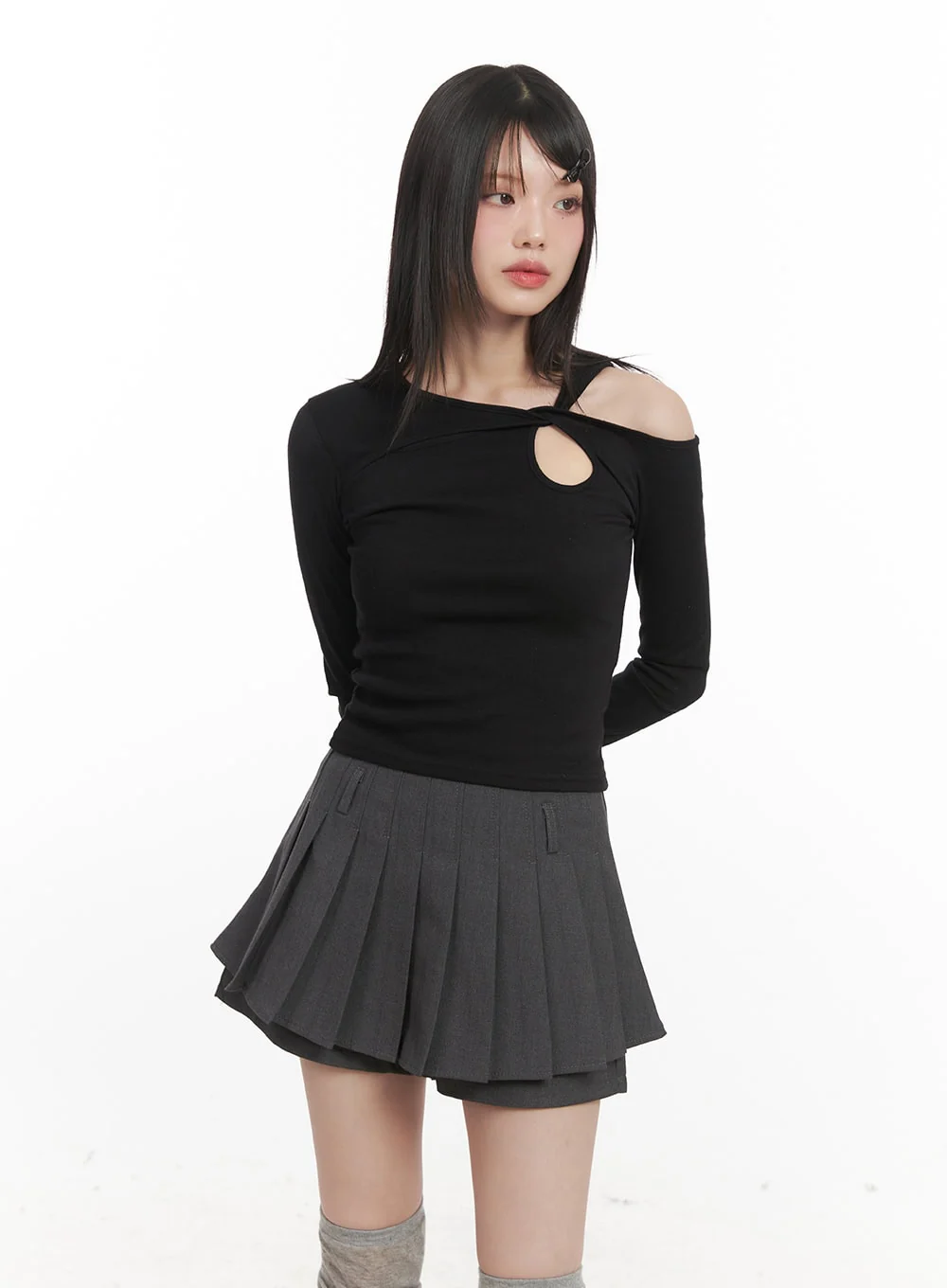 Slim-Fit Twist Cut-Out Long Sleeve Top CJ528 - Image 3