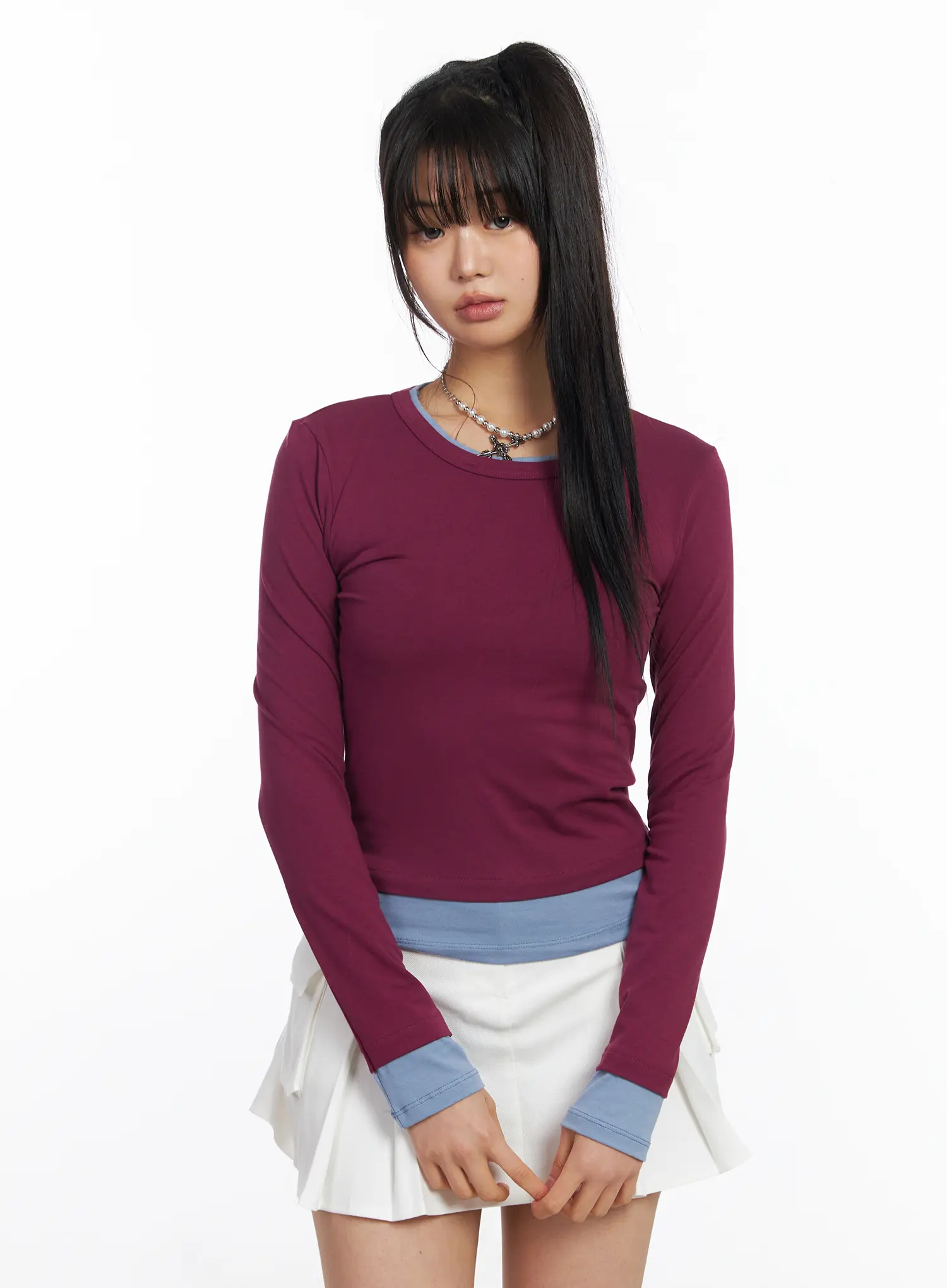 Slim-Fit Two-Tone Long Sleeve Top CF506 - Image 2