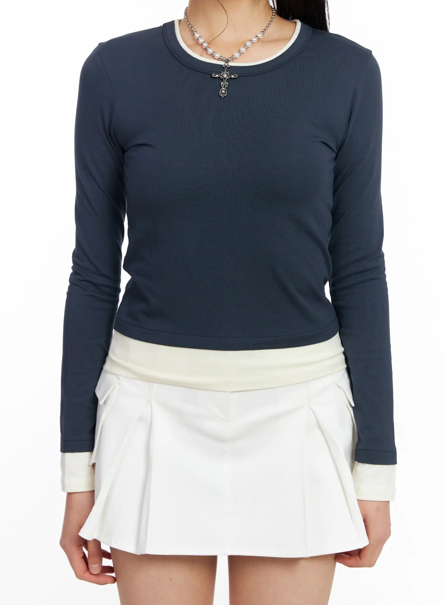 Slim-Fit Two-Tone Long Sleeve Top CF506 - Image 4