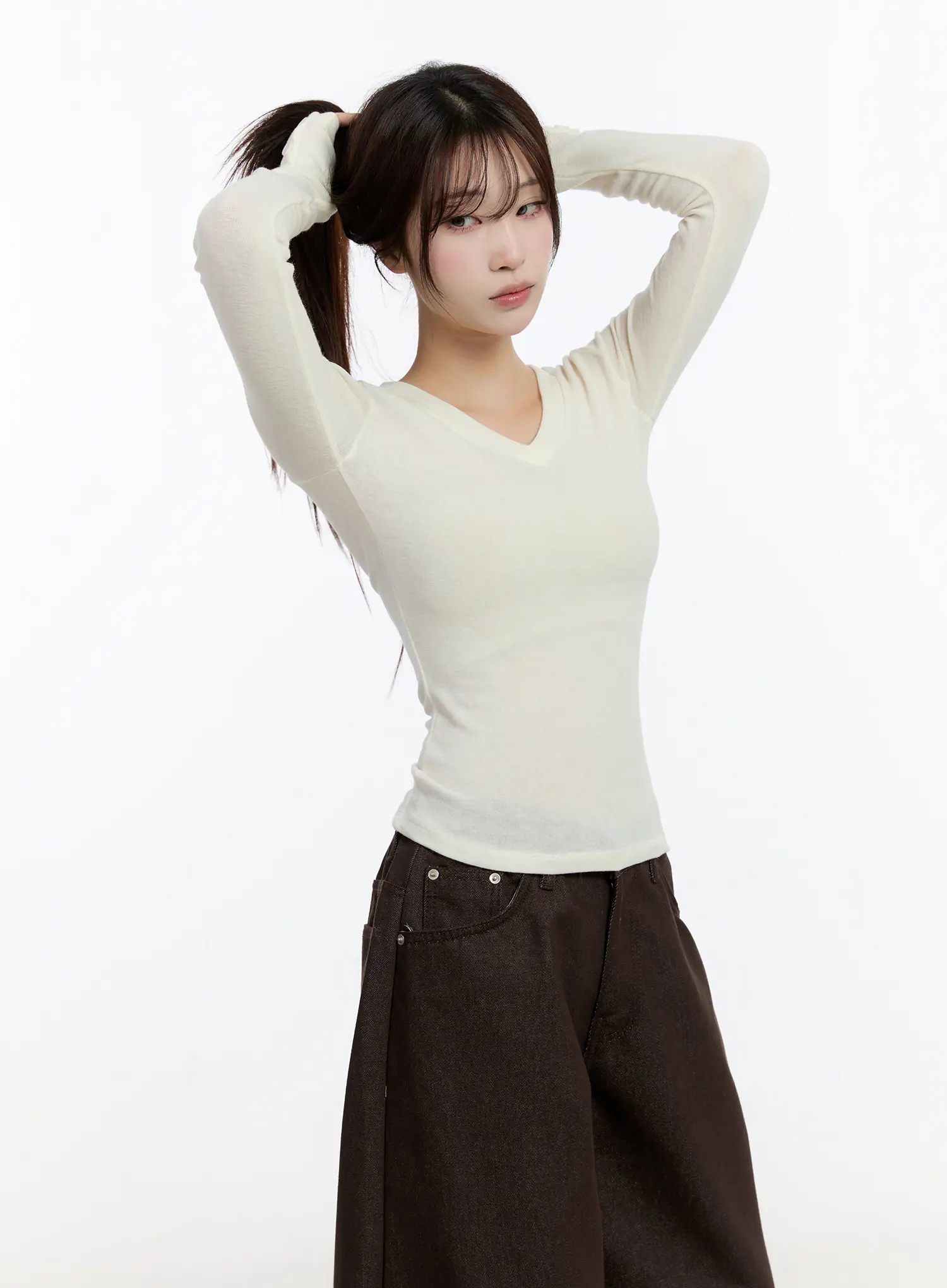 Slim Fit V-Neck Long Sleeve Top CN524 - Image 2