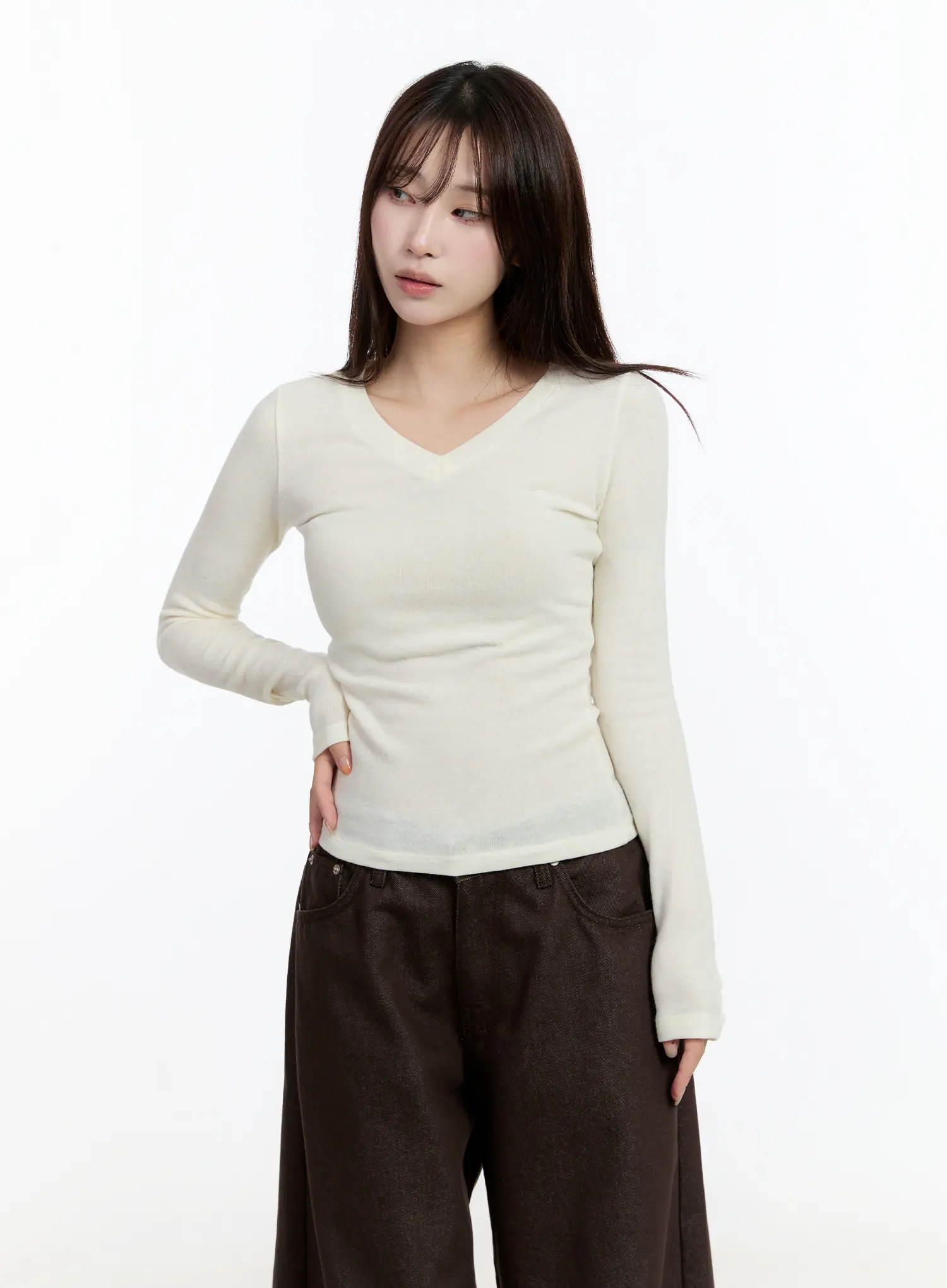 Slim Fit V-Neck Long Sleeve Top CN524 - Image 6