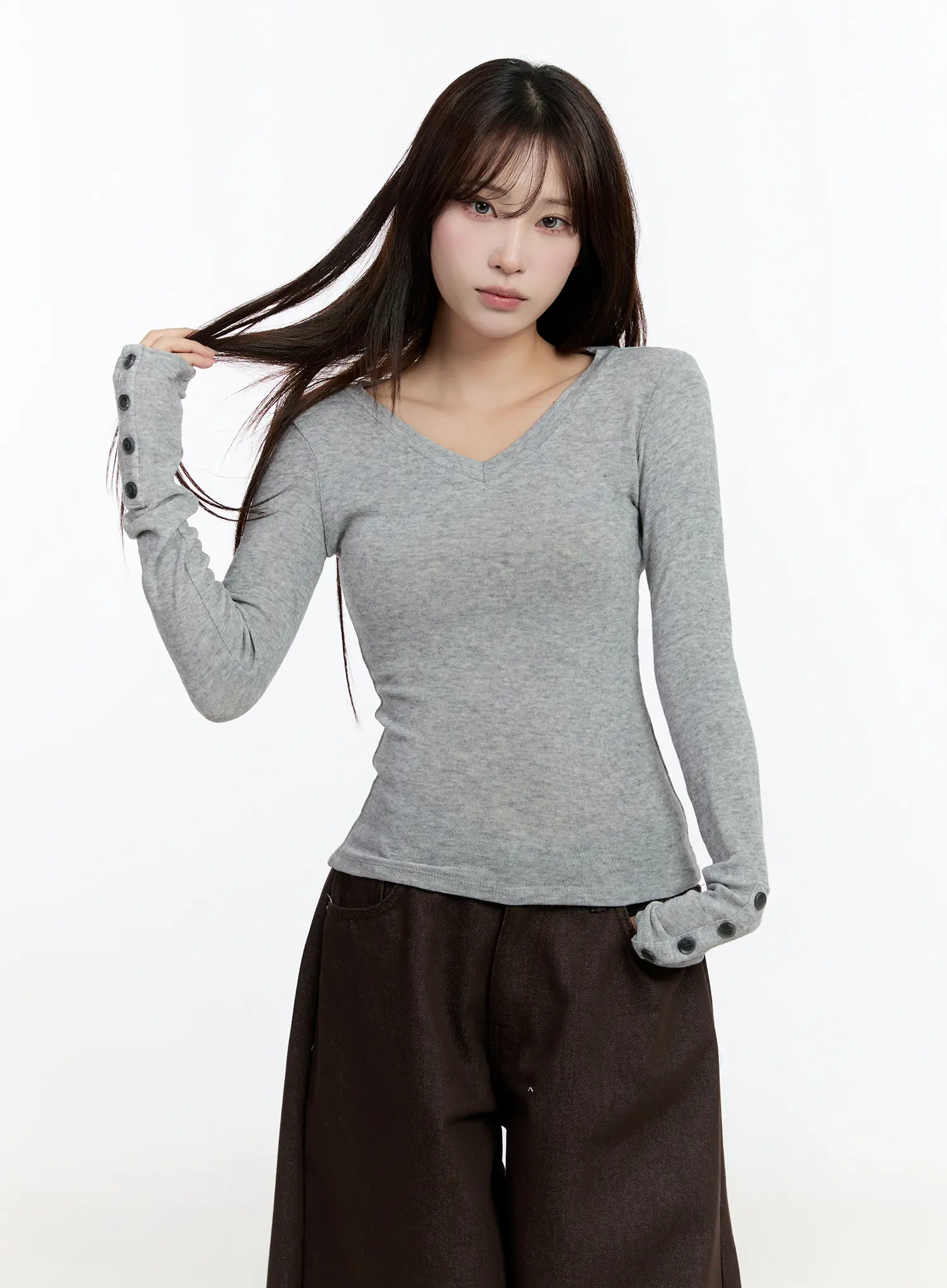 Slim Fit V-Neck Long Sleeve Top CN524 - Image 9