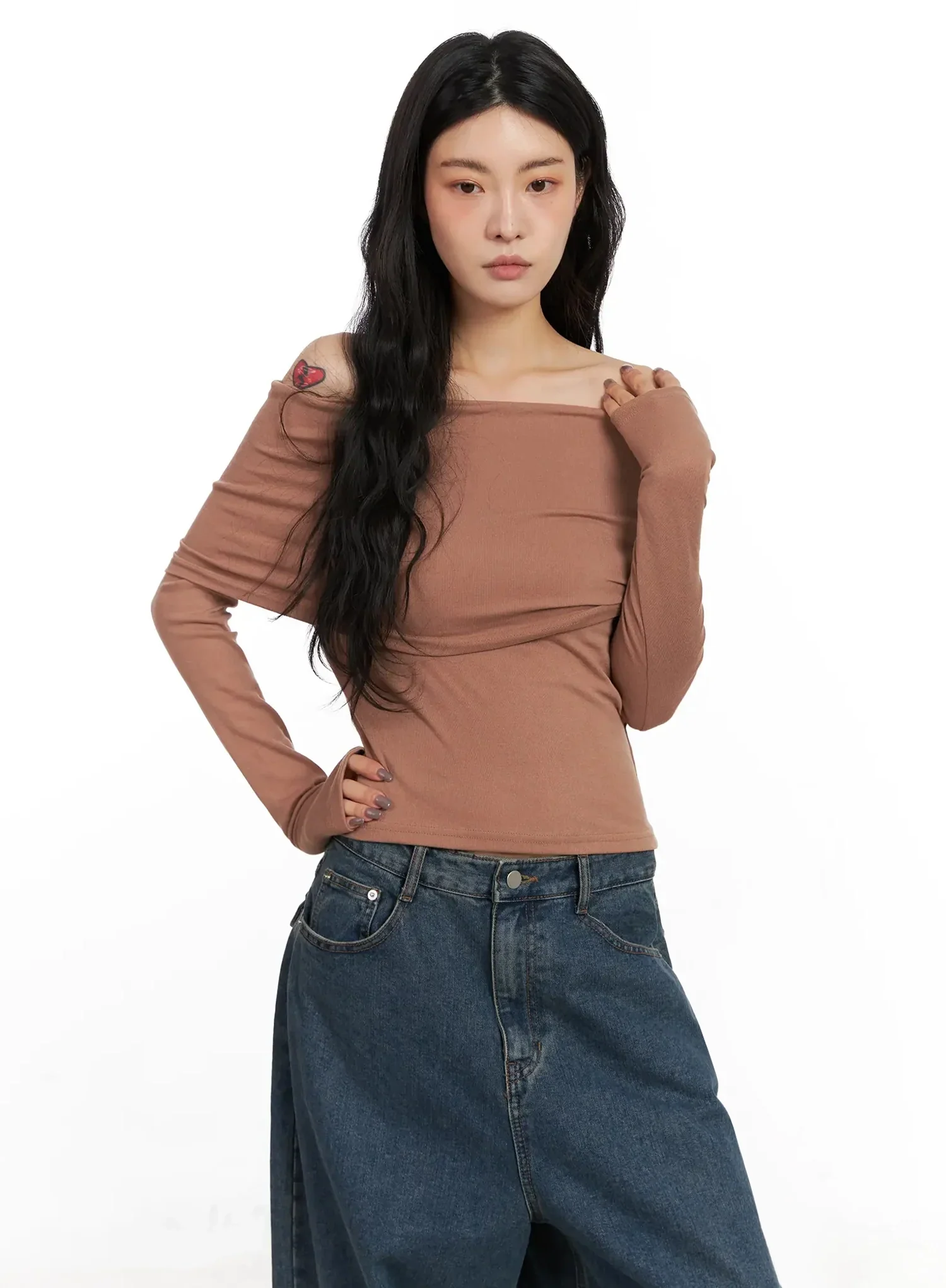Slim Off-Shoulder Long Sleeve Tee IN528 - Image 12