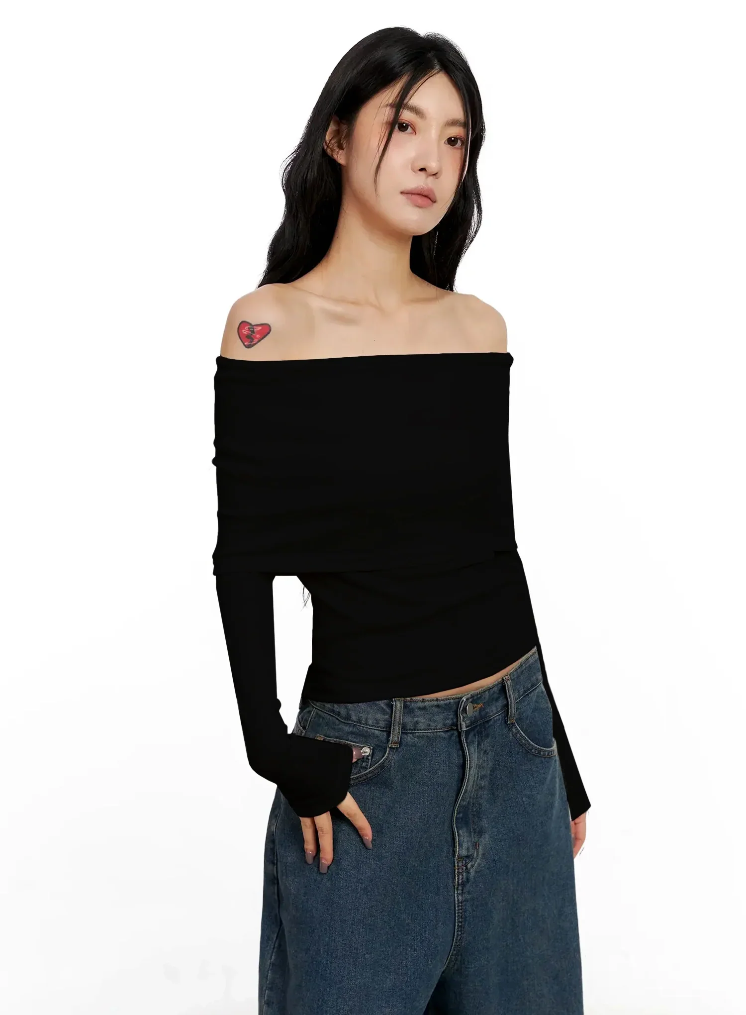 Slim Off-Shoulder Long Sleeve Tee IN528 - Image 13