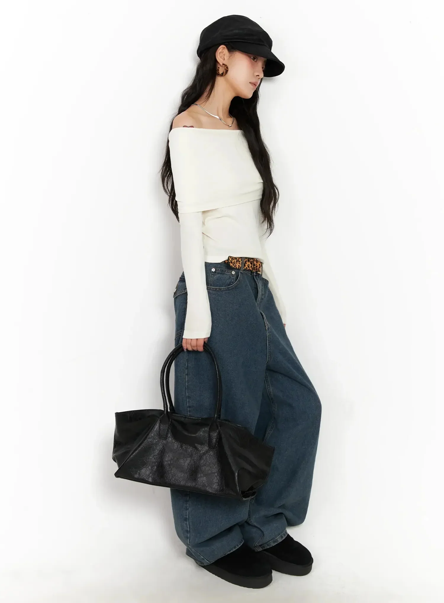 Slim Off-Shoulder Long Sleeve Tee IN528 - Image 3