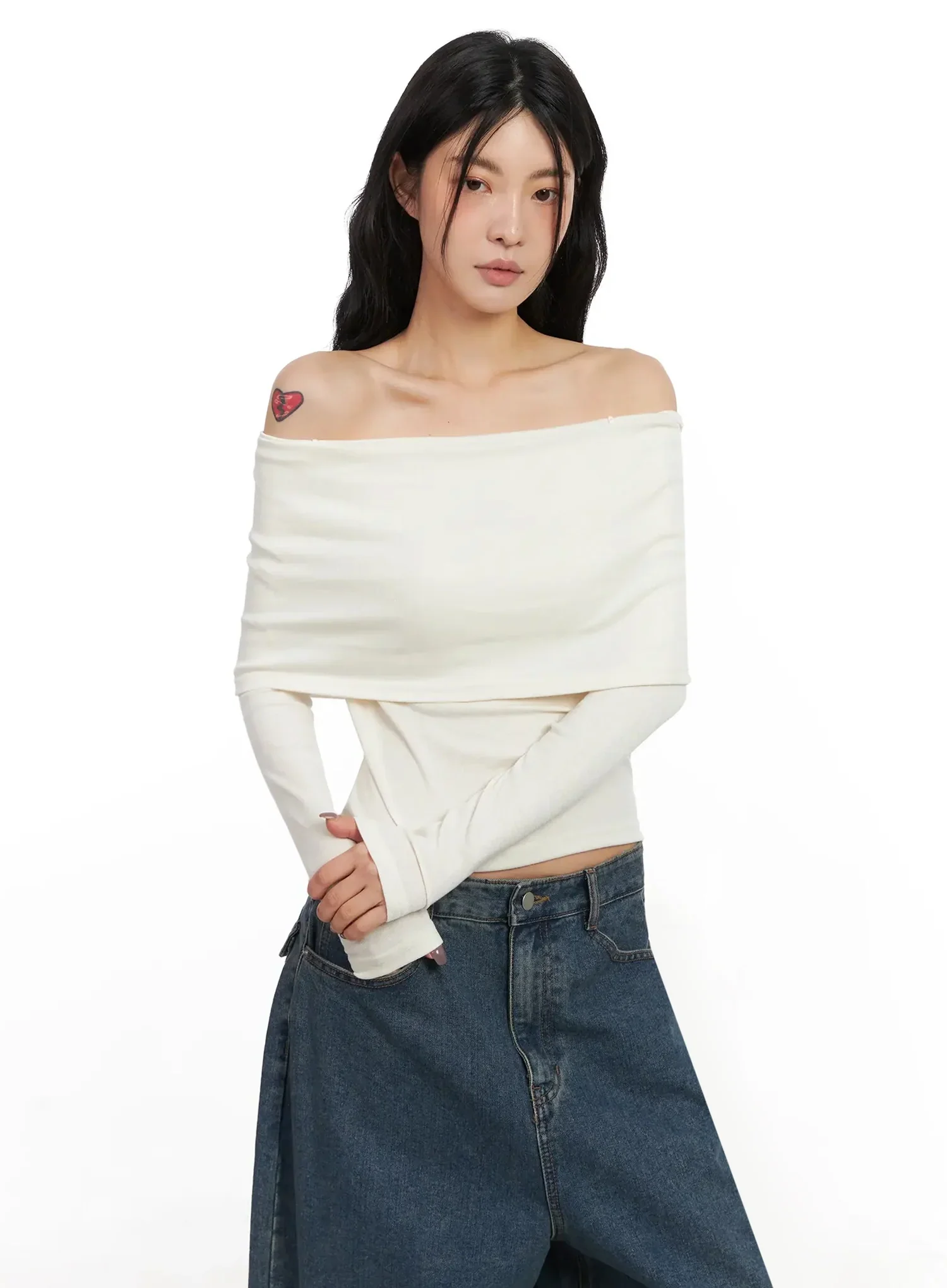 Slim Off-Shoulder Long Sleeve Tee IN528 - Image 5