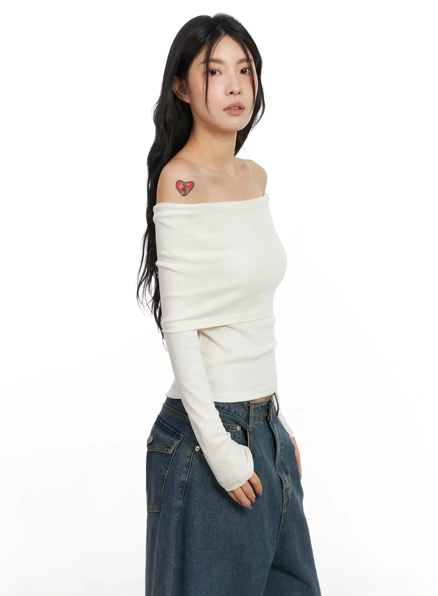 Slim Off-Shoulder Long Sleeve Tee IN528 - Image 6
