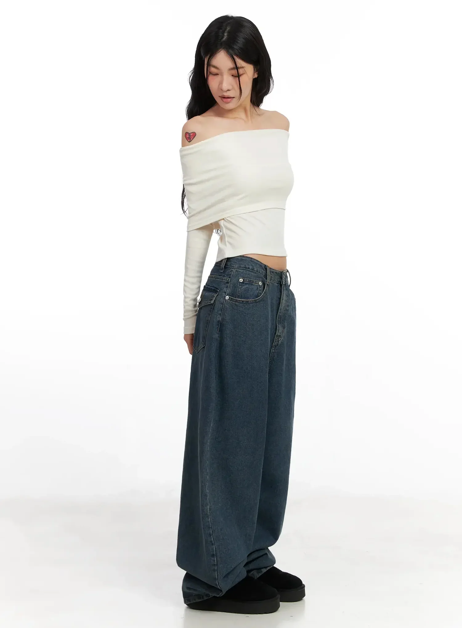 Slim Off-Shoulder Long Sleeve Tee IN528 - Image 8