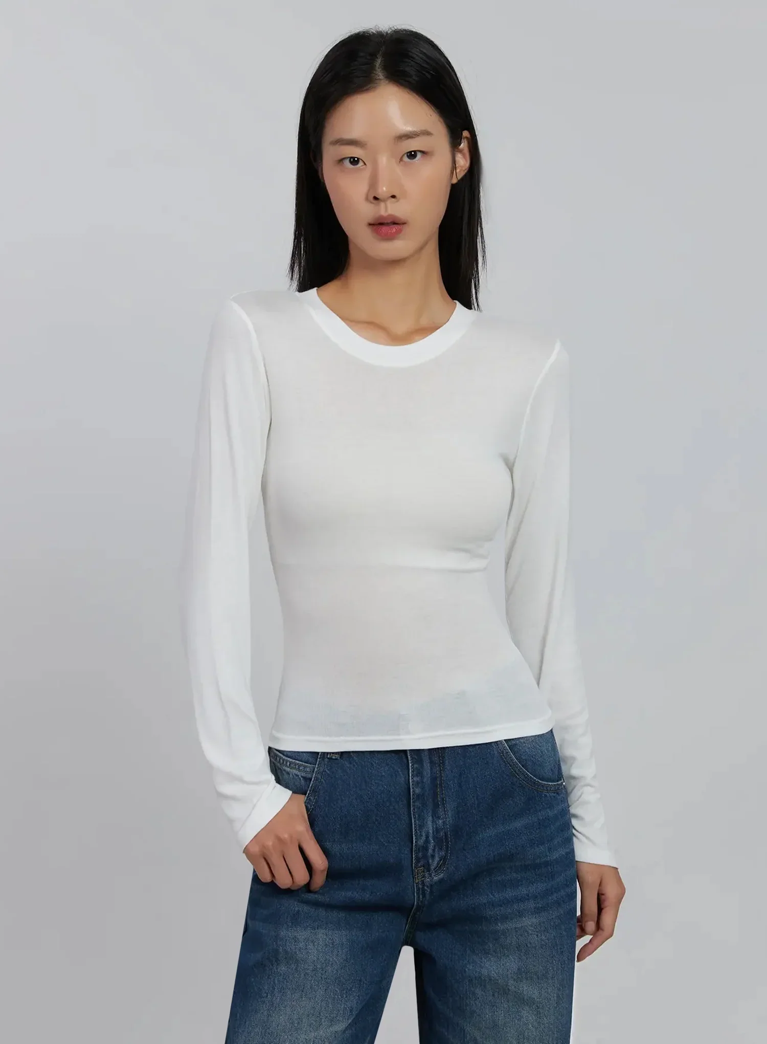 Slim Round Long Sleeve Top IJ508