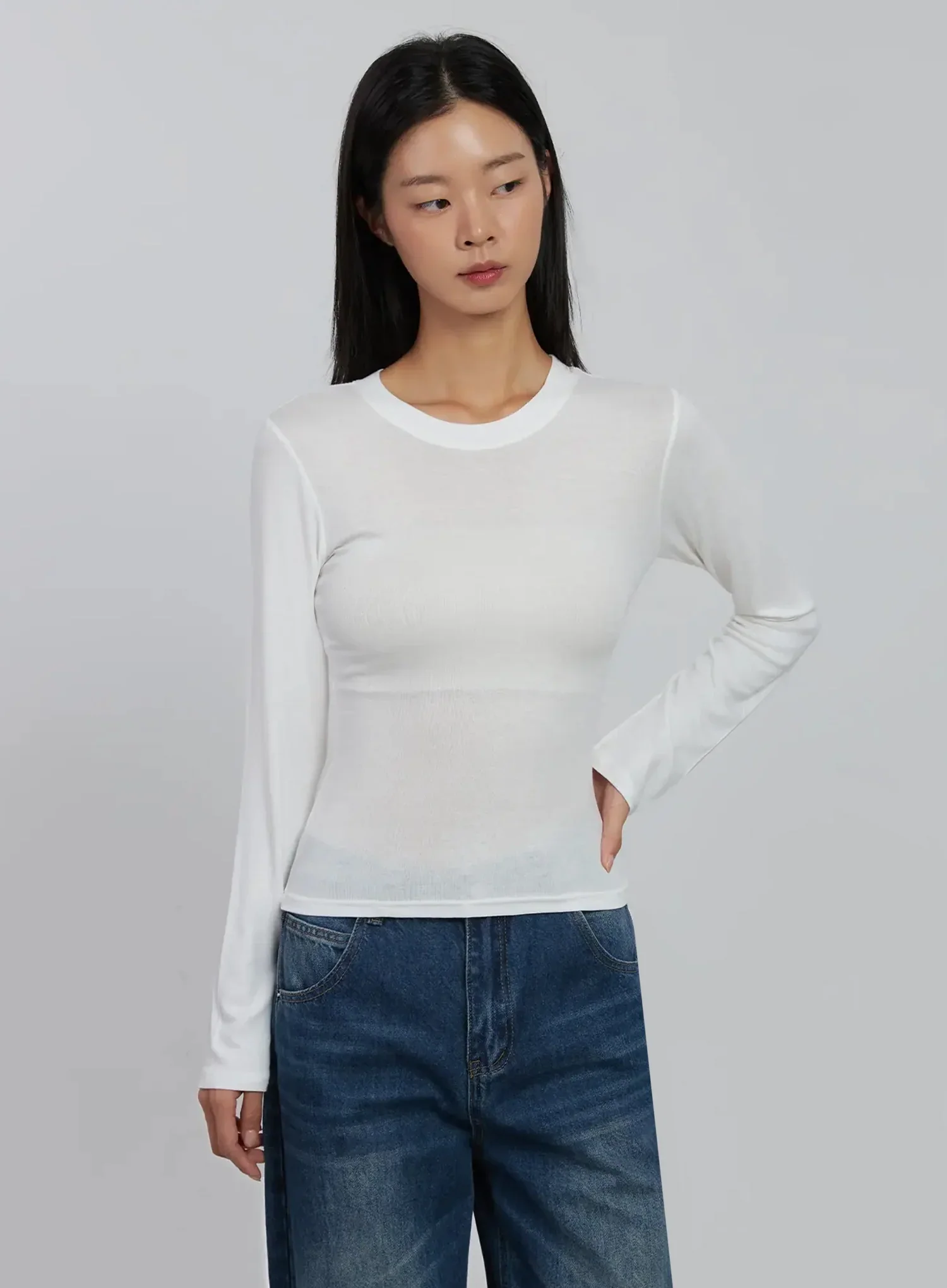 Slim Round Long Sleeve Top IJ508 - Image 3